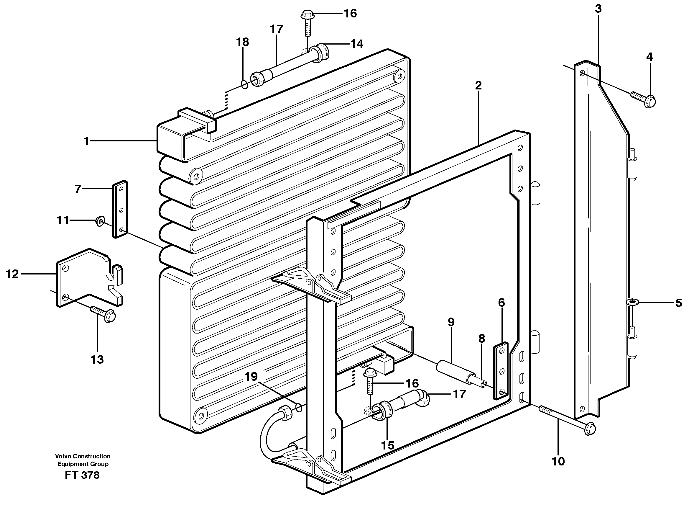 Condensor with fitting parts, cooling agent R134a  14302016, SER NO 1190 - — volvo parts diagram