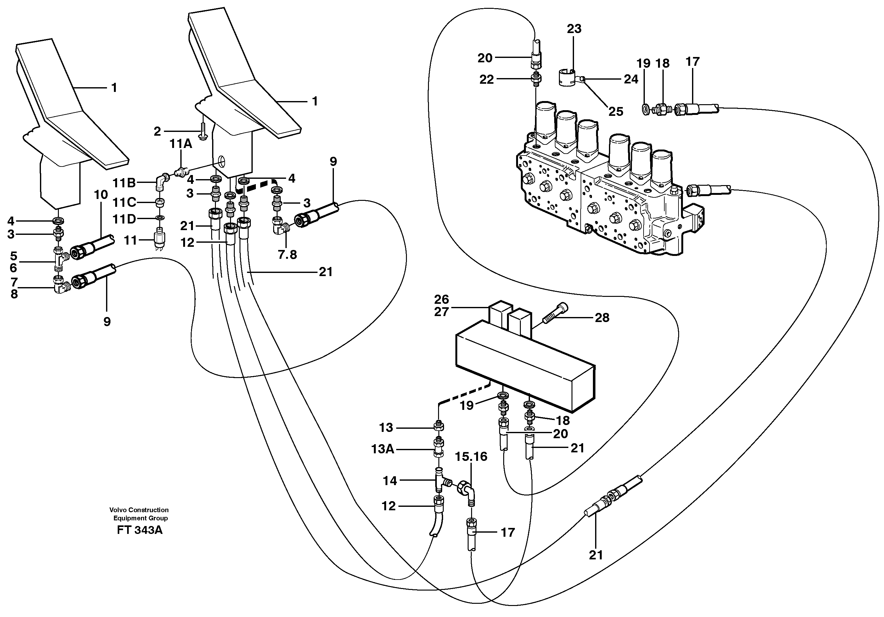 Servo hydraulics, hammer hydr. on base machine  14302686 — volvo parts diagram
