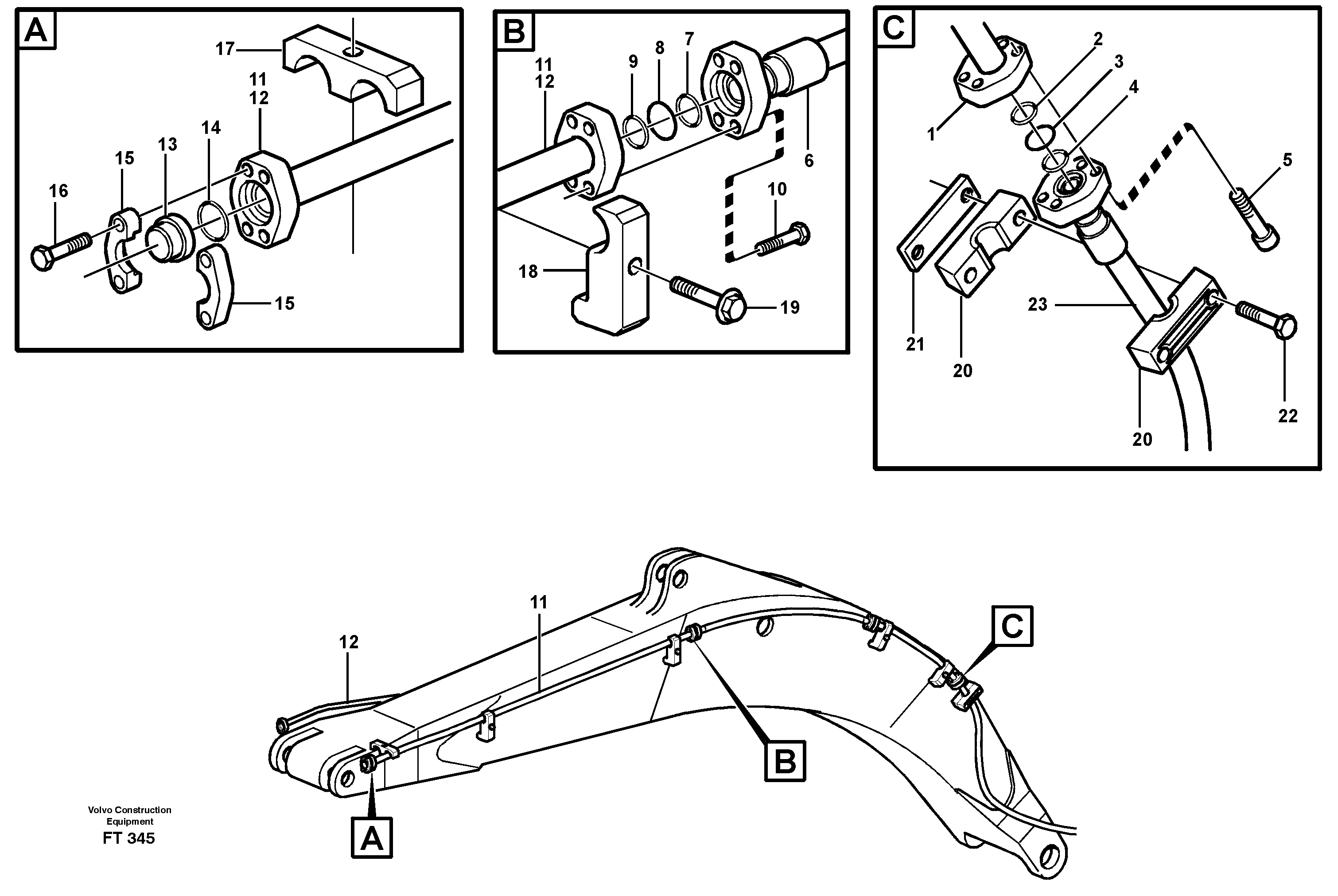 Hammer hydraulics on mo- noboom, 6.0m och 6.7m  14302295. 14302296 — volvo parts diagram