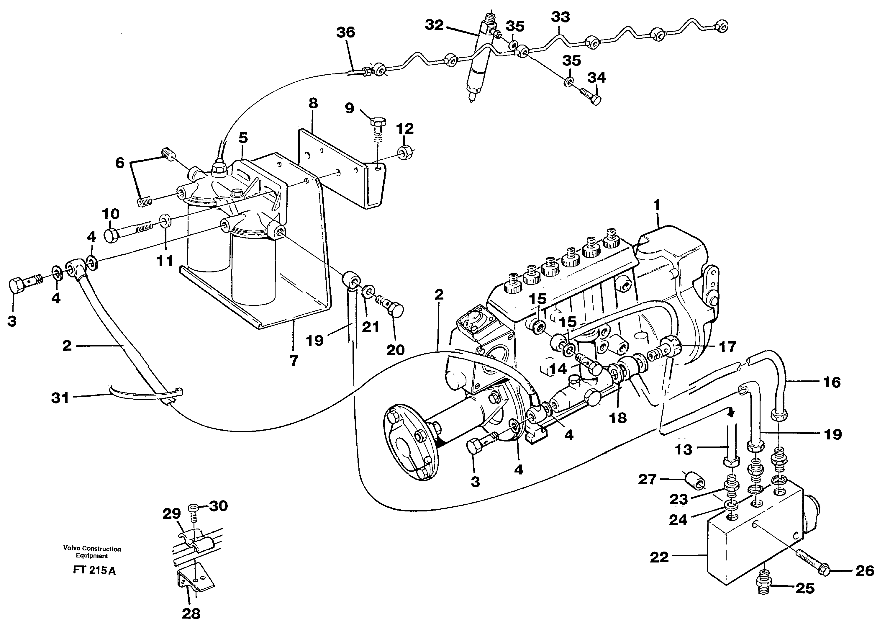 Fuel pipes, injection pump - fuel filter. — volvo parts diagram