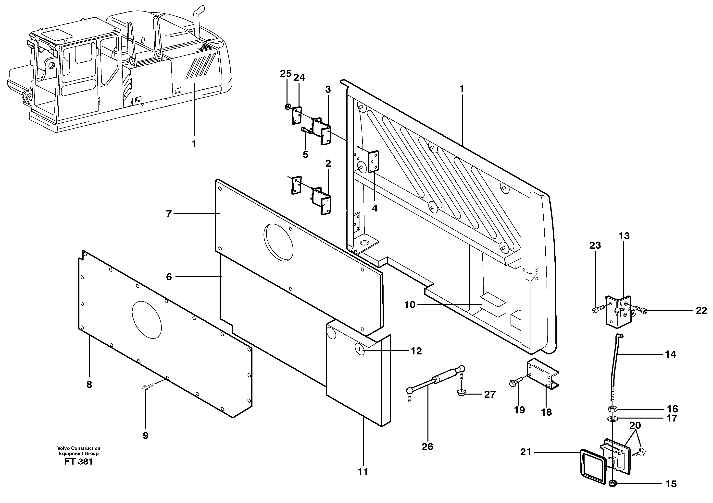 Door, Engine, Left  14301000 = SER NO 1200 -, 14301002 = SER NO 1196 - — volvo parts diagram