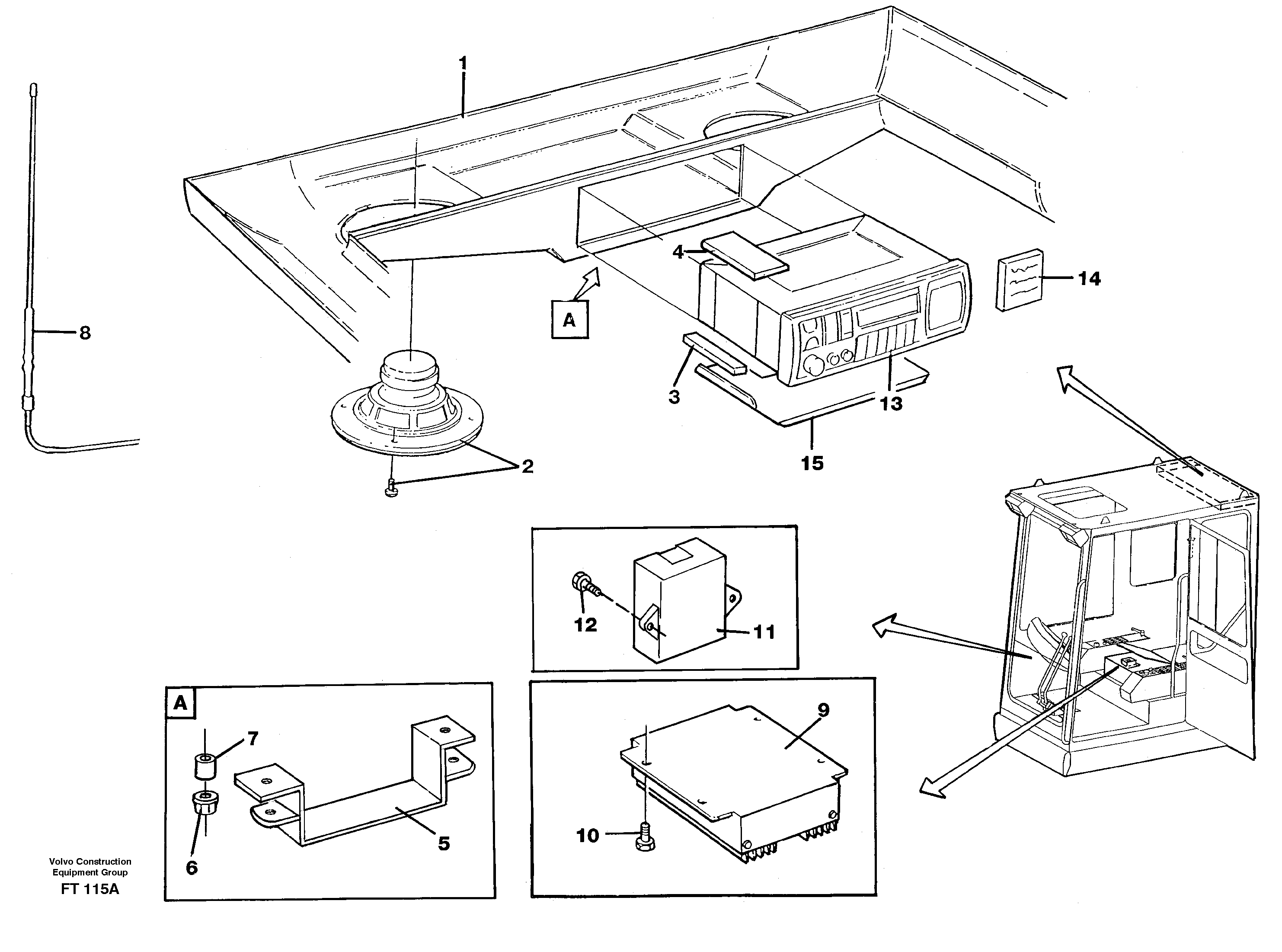 Cassette radio recorder withmounting details — volvo parts diagram