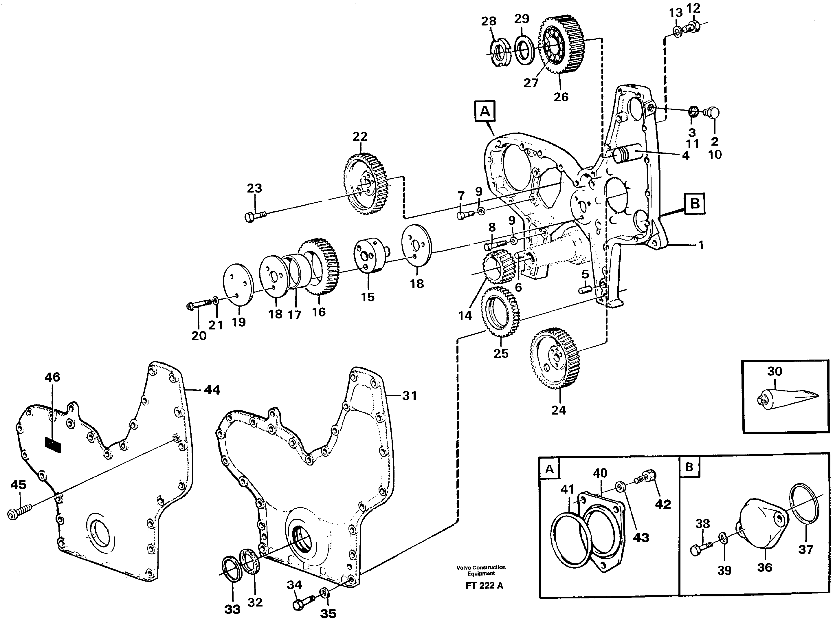 Timing gear casing and gears. — volvo parts diagram