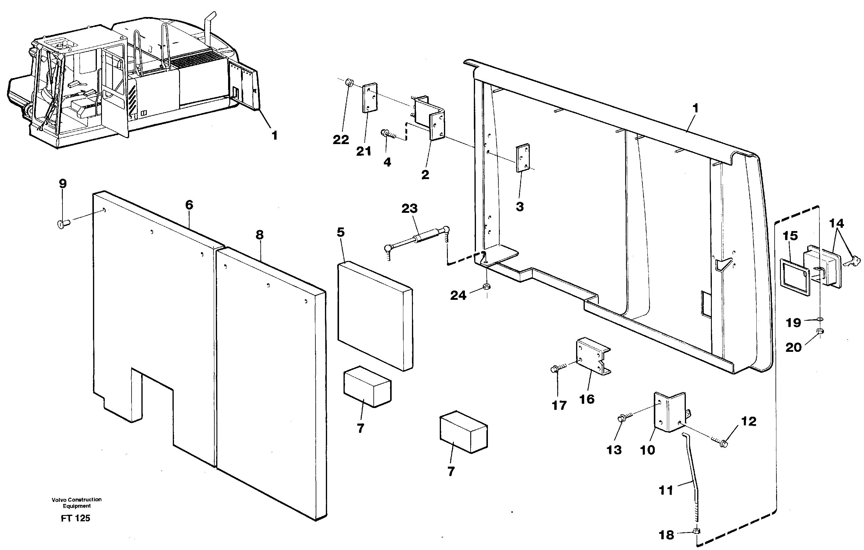Door, engine, left  14301000 = SER NO - 1199, 14301002 = SER NO - 1195 — volvo parts diagram