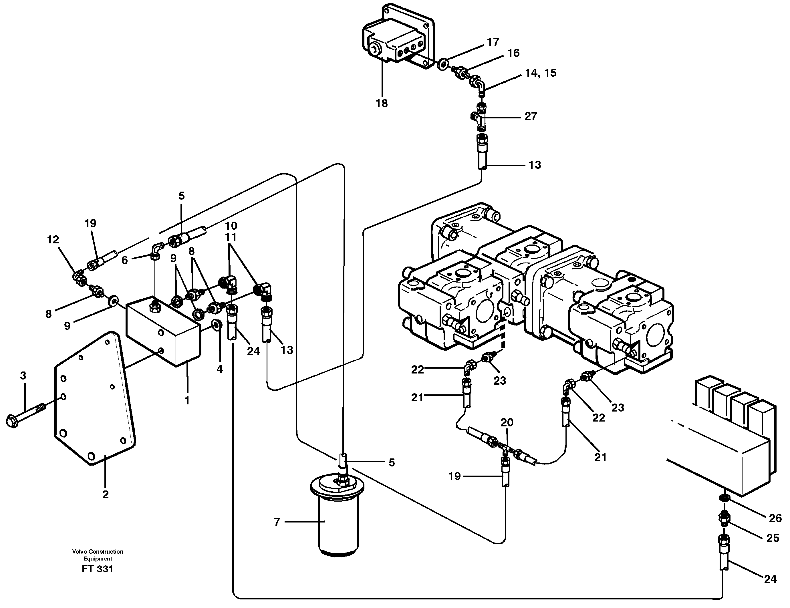 Servo hydraulics, down shift valve — volvo parts diagram