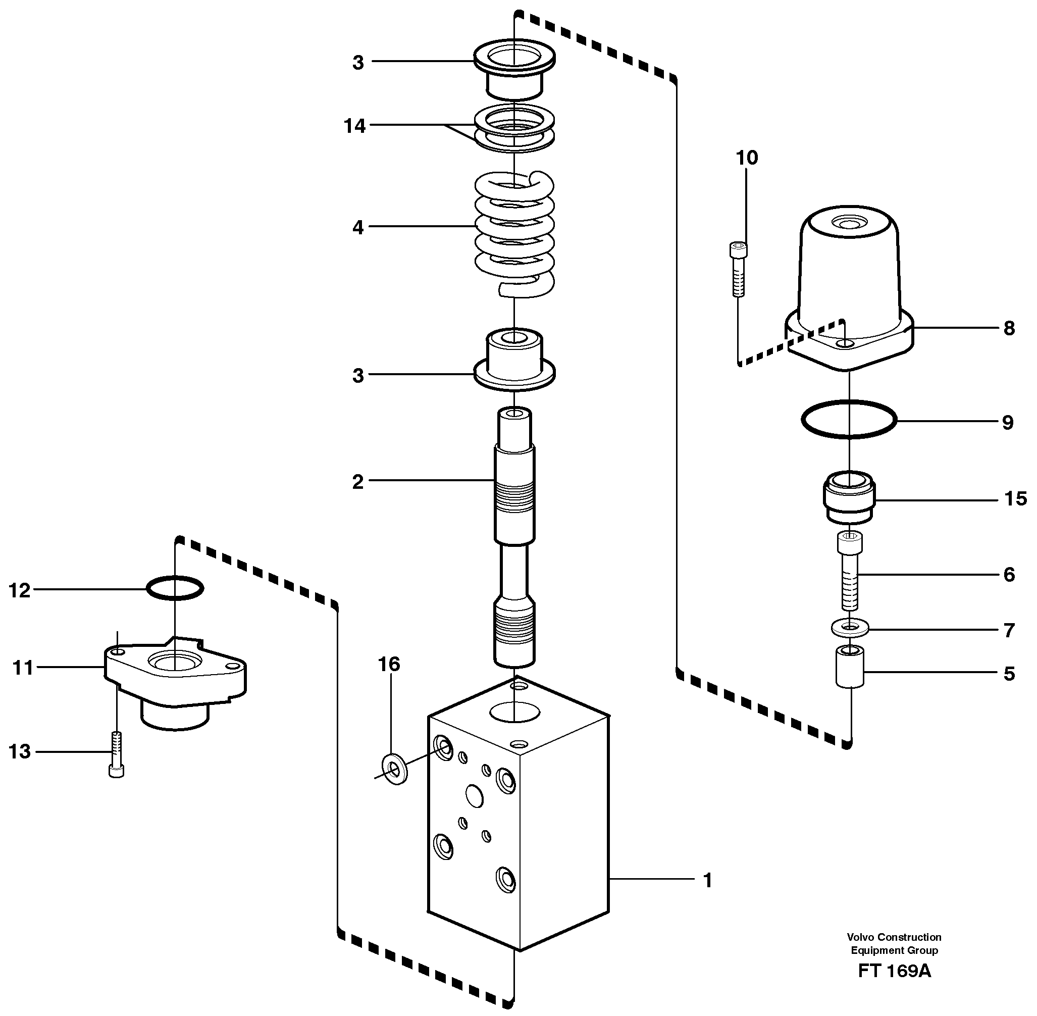Connection valve,  boom, dipper arm — volvo parts diagram