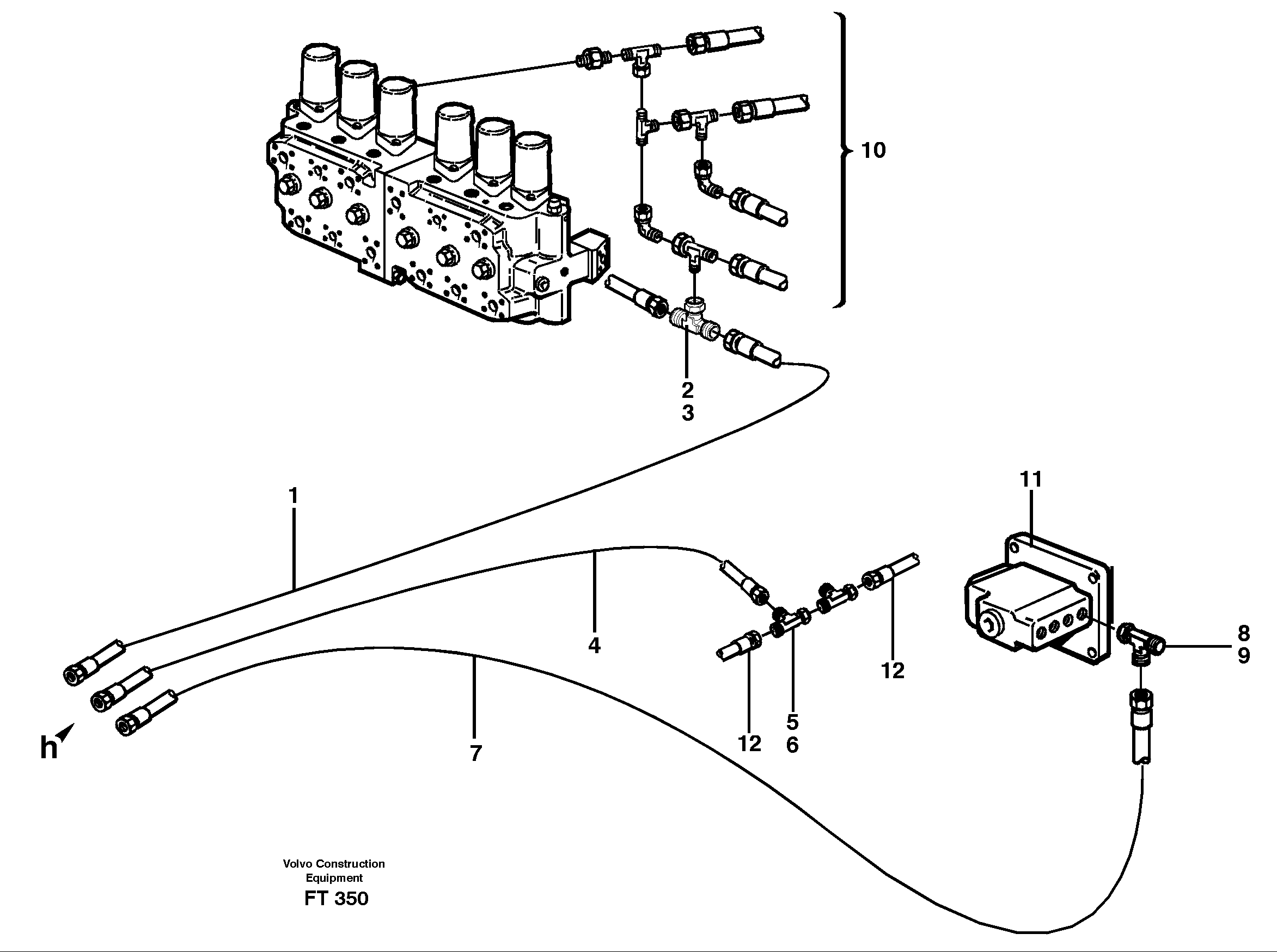 Servo hydraulics, dipper arm cyl. on base machine  14302062, 14302063, 14302948 — volvo parts diagram