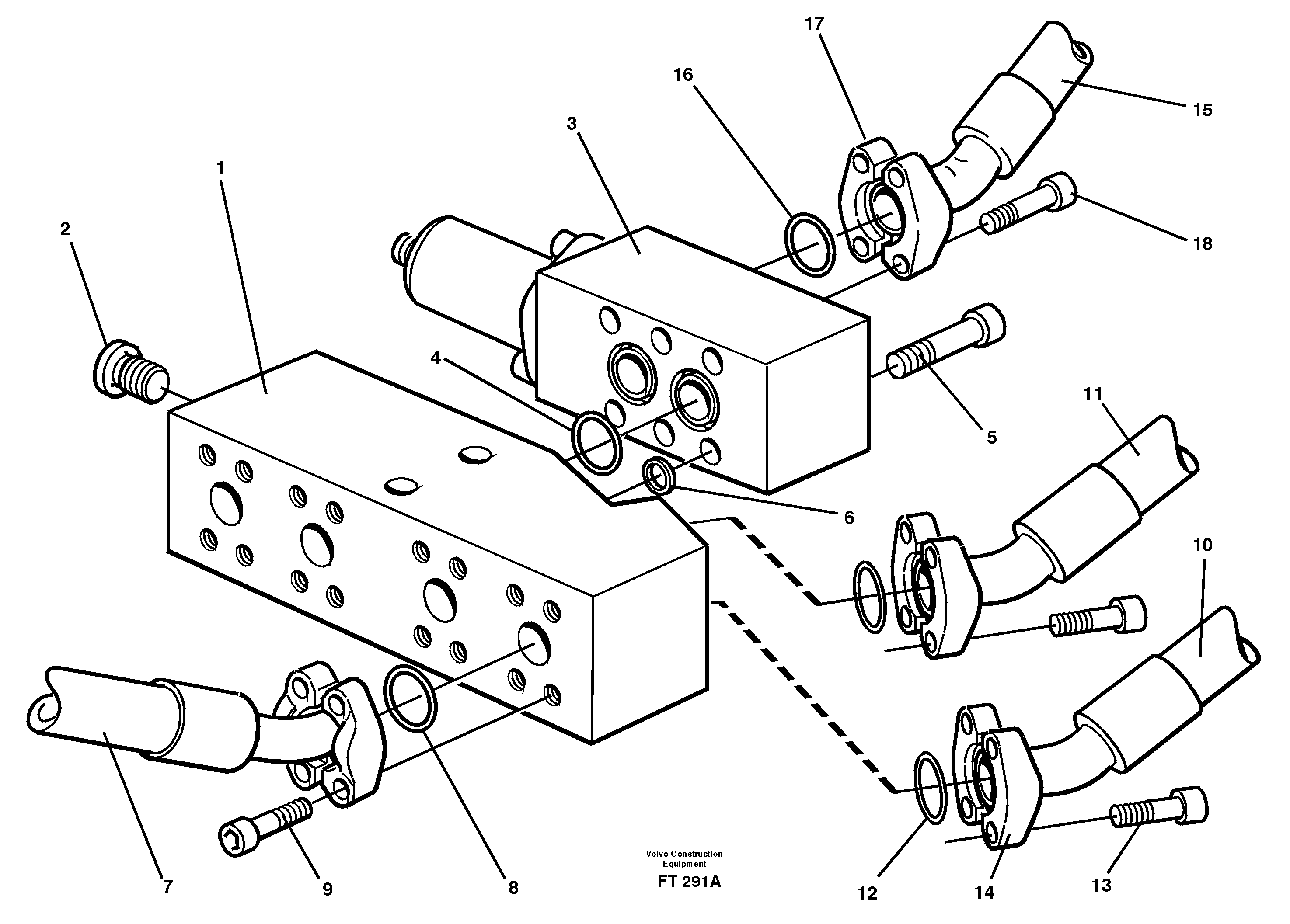 Connection board with float pos. valve and hoses — volvo parts diagram