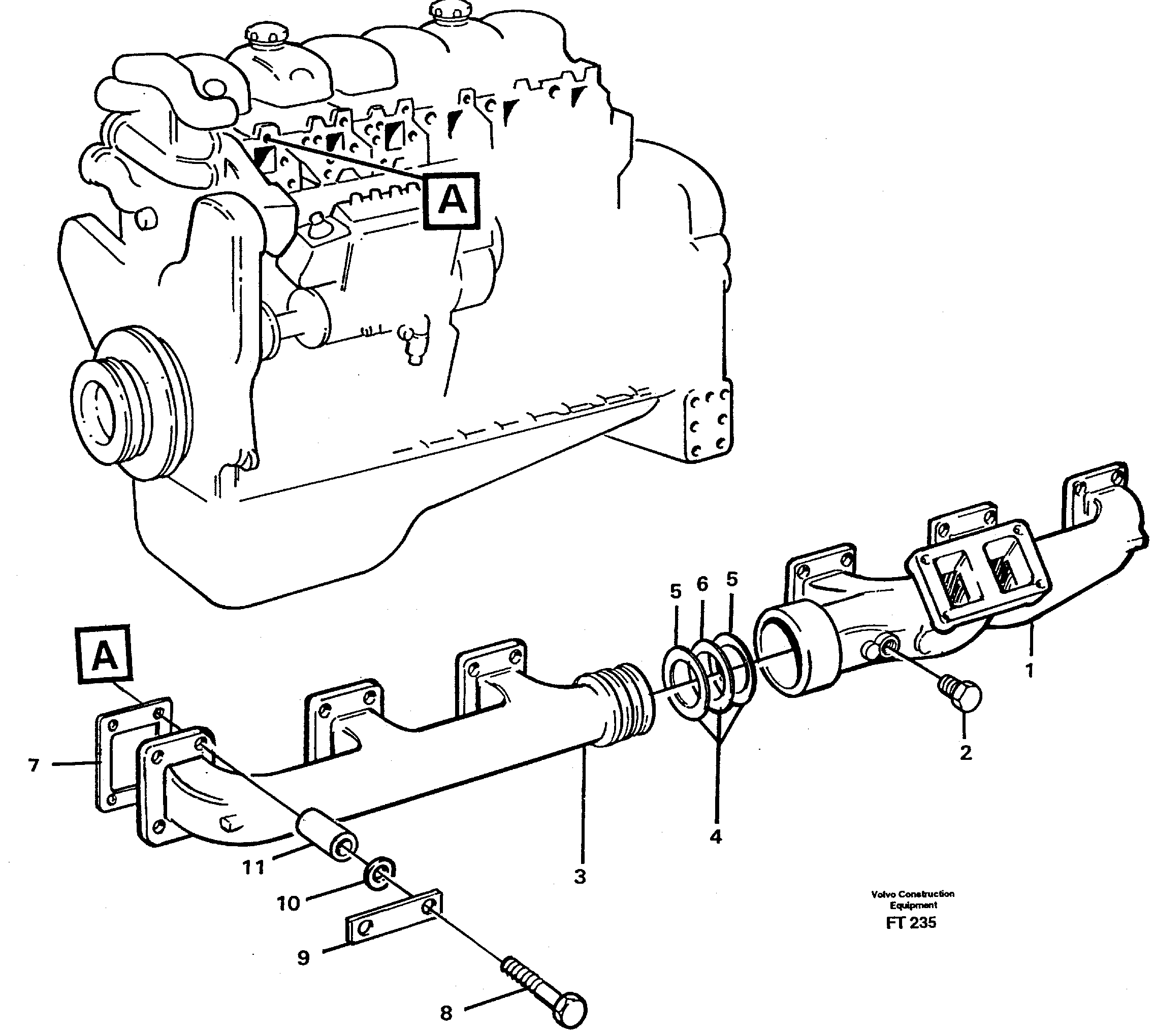 Exhaust manifold and installation components — volvo parts diagram