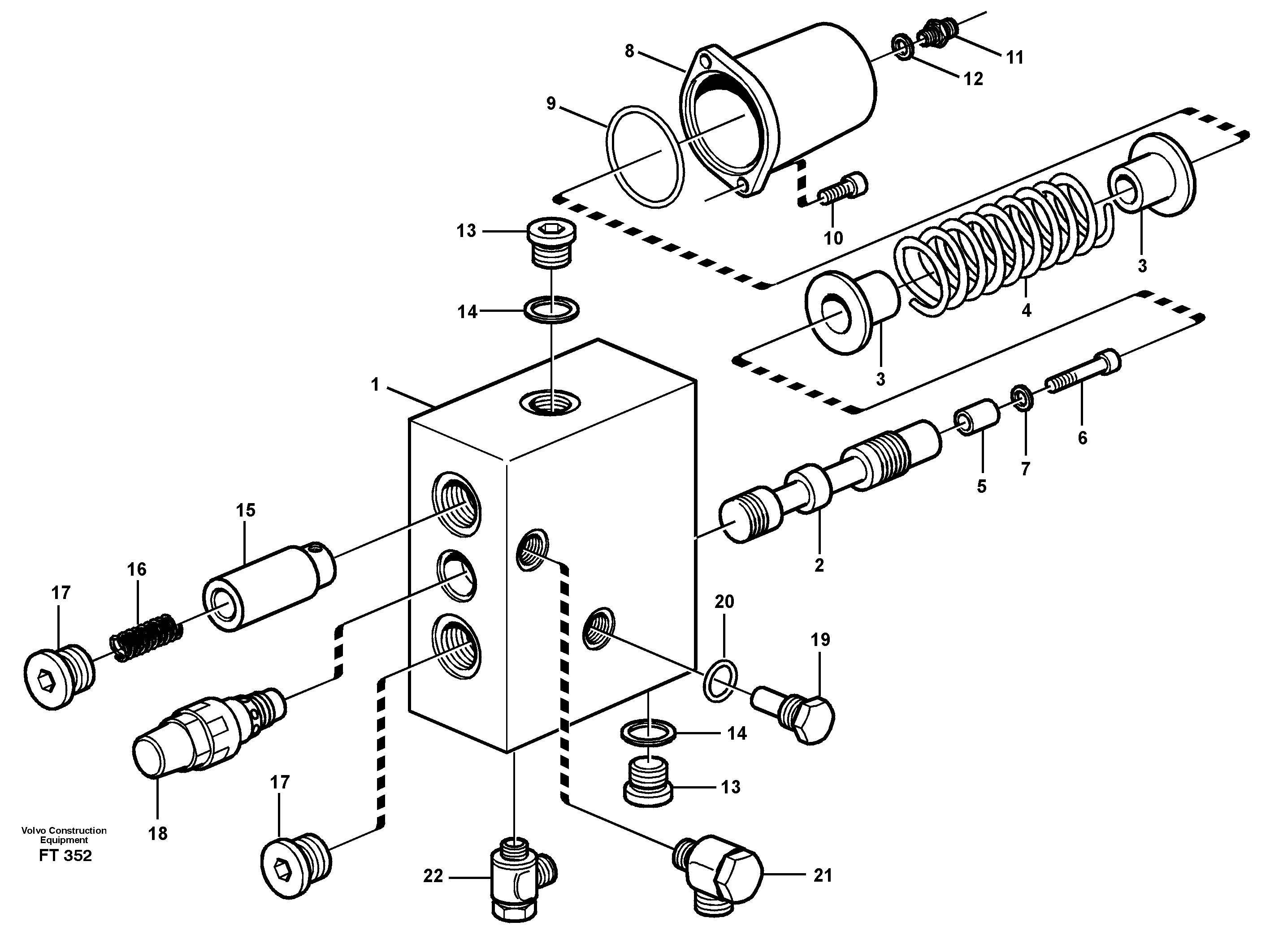 Hose rupture valve, dipper arm cylinder  14302948, 14302949 — volvo parts diagram
