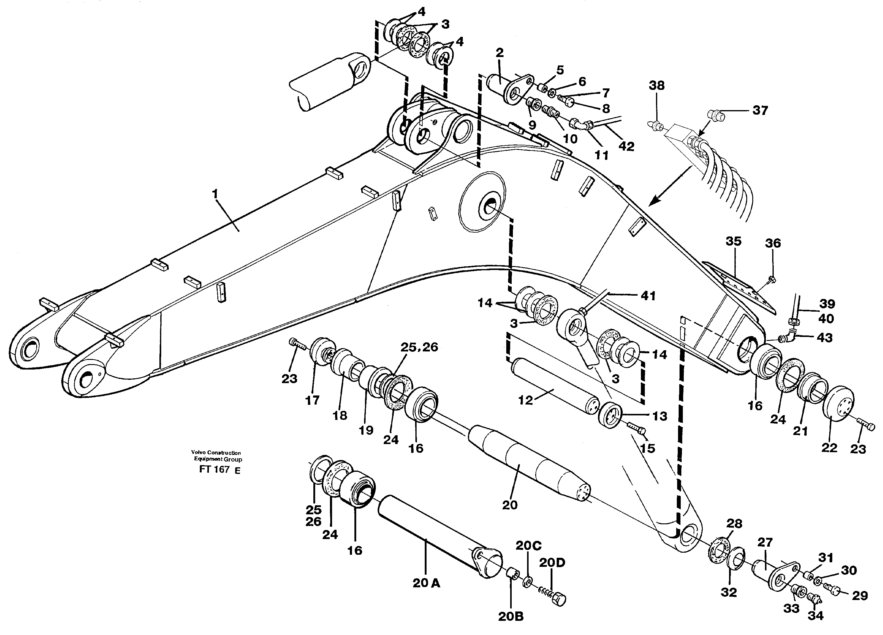 Backhoe boom incl. attachements, 6,0m Me, 6,7m, 7,0m  14302493. 14265727 — volvo parts diagram