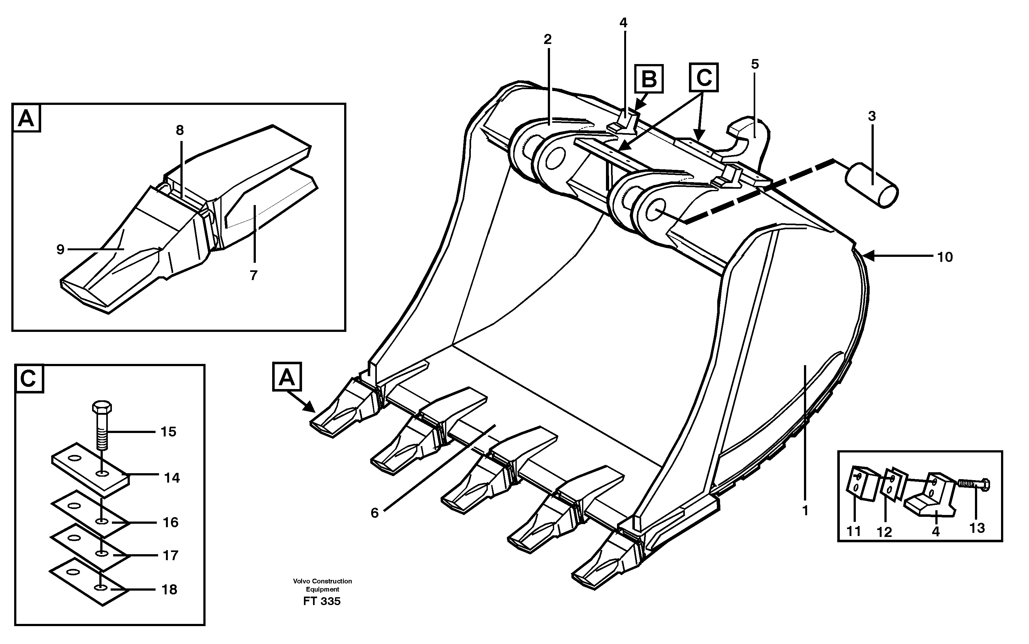 Buckets for Quickfit Esco Super V  14302072, 14302073, 14302074 — volvo parts diagram
