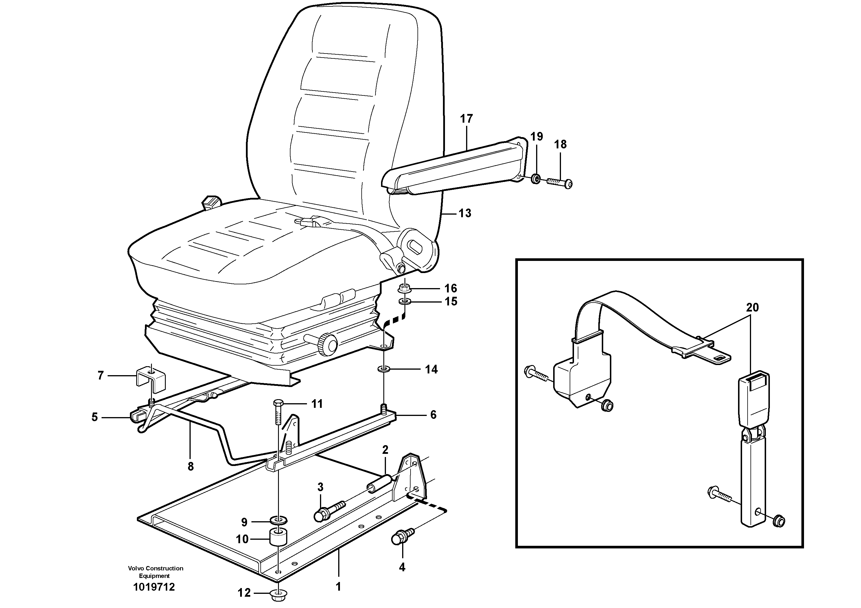 Operator seat with fitting parts — volvo parts diagram