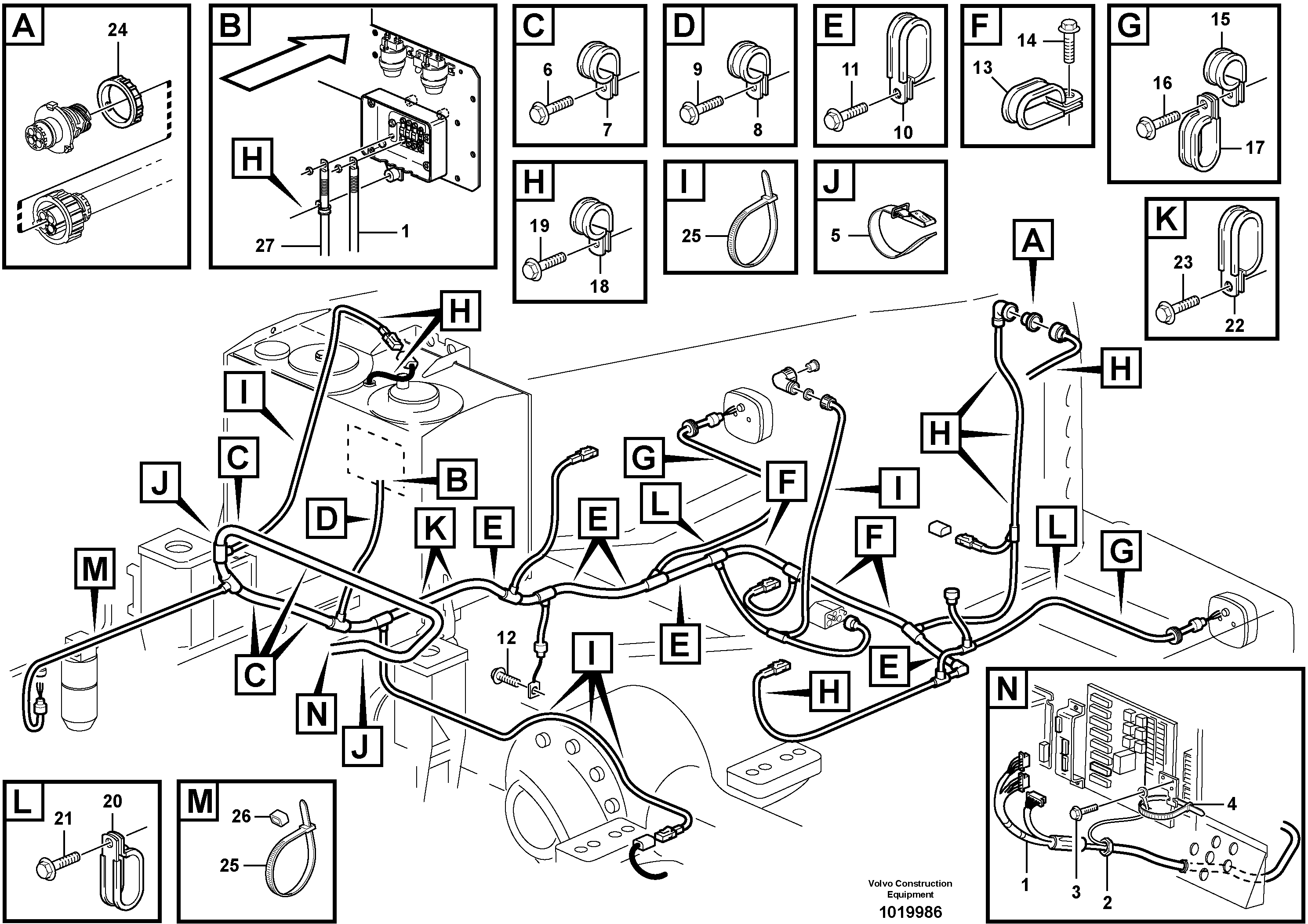 Rear cable harness with assembly parts — volvo parts diagram