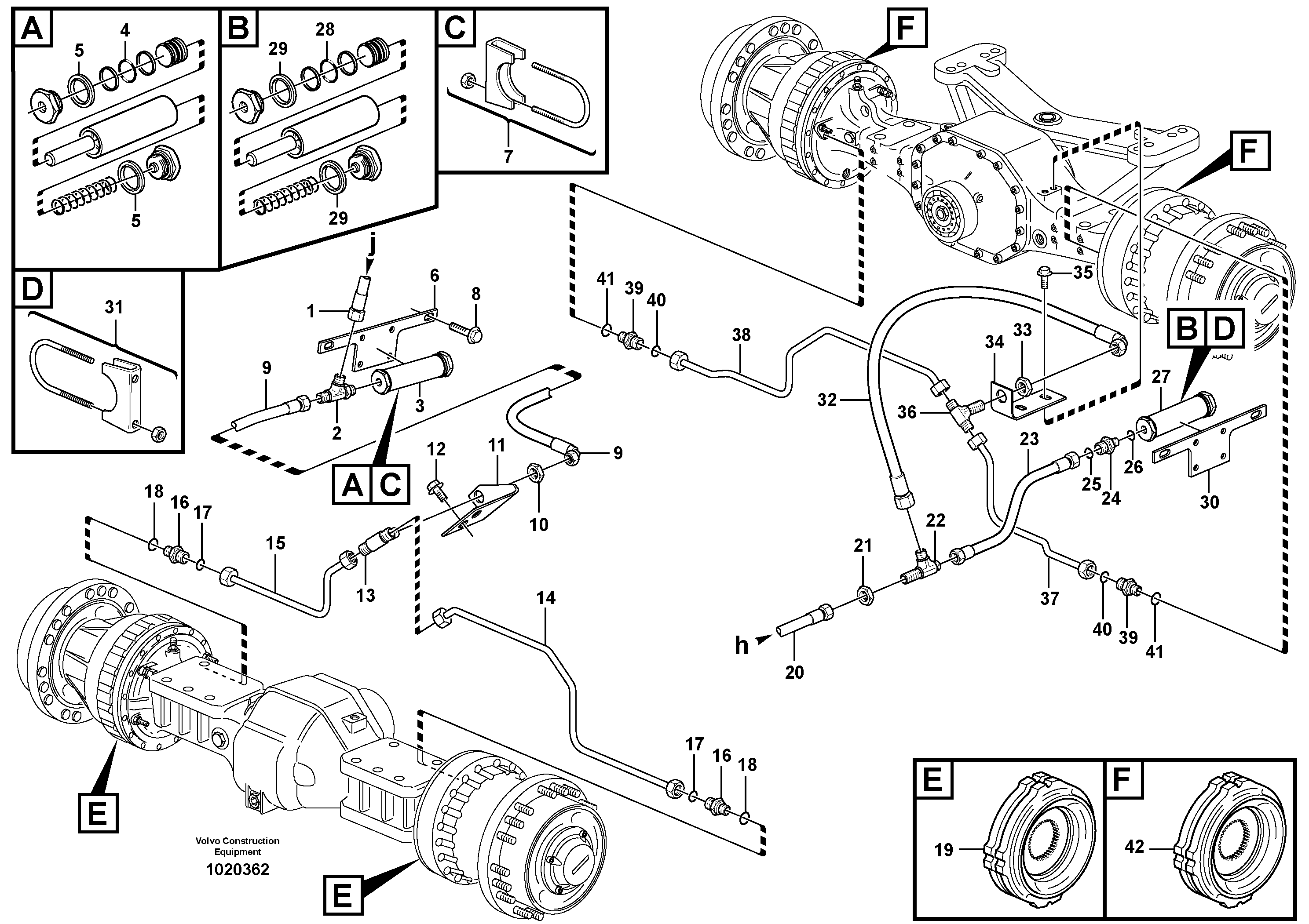 Brake pipes, front axle and rear axle — volvo parts diagram