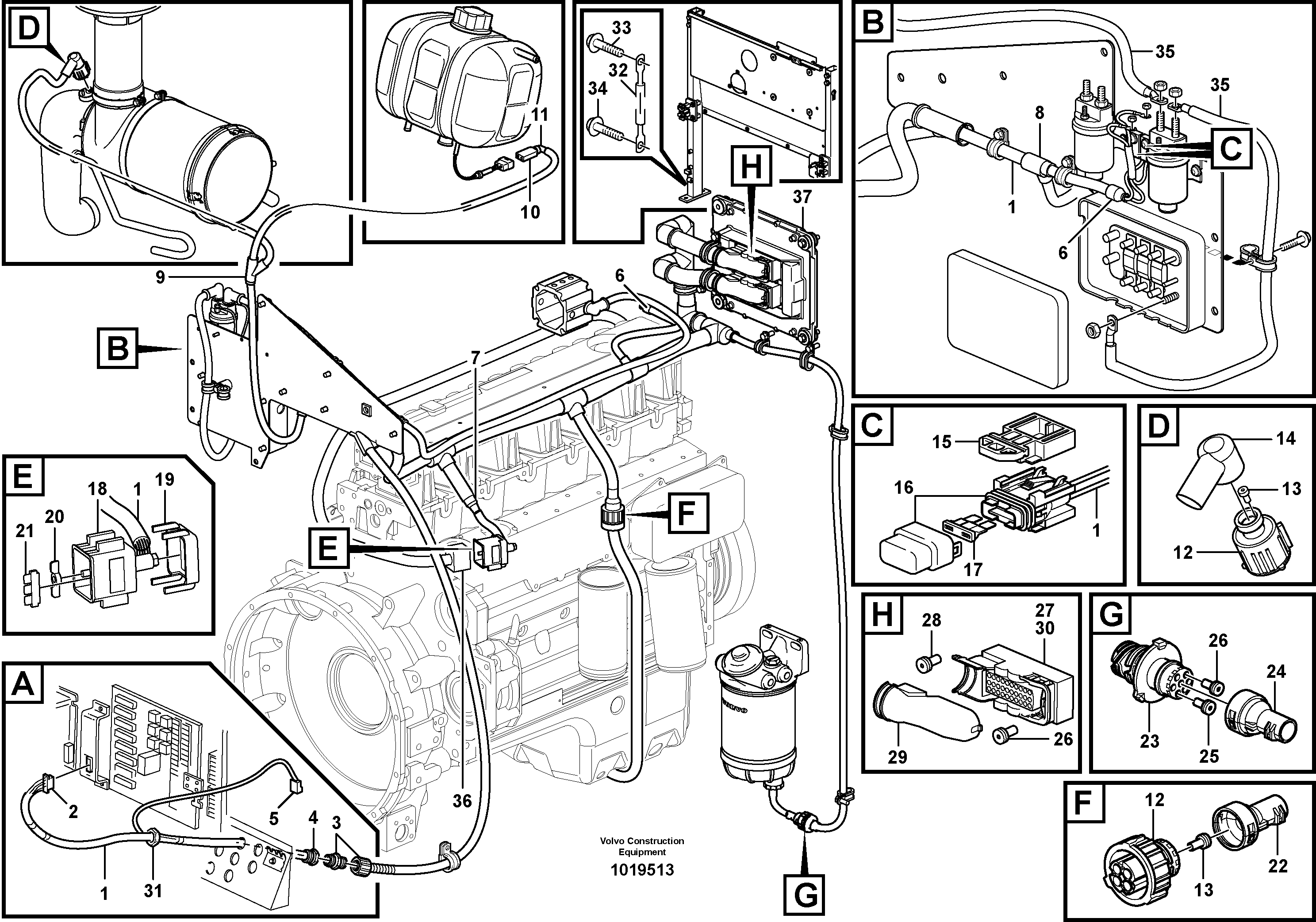 Cable harness, electricaldistrib. unit - engine E-ECU — volvo parts diagram