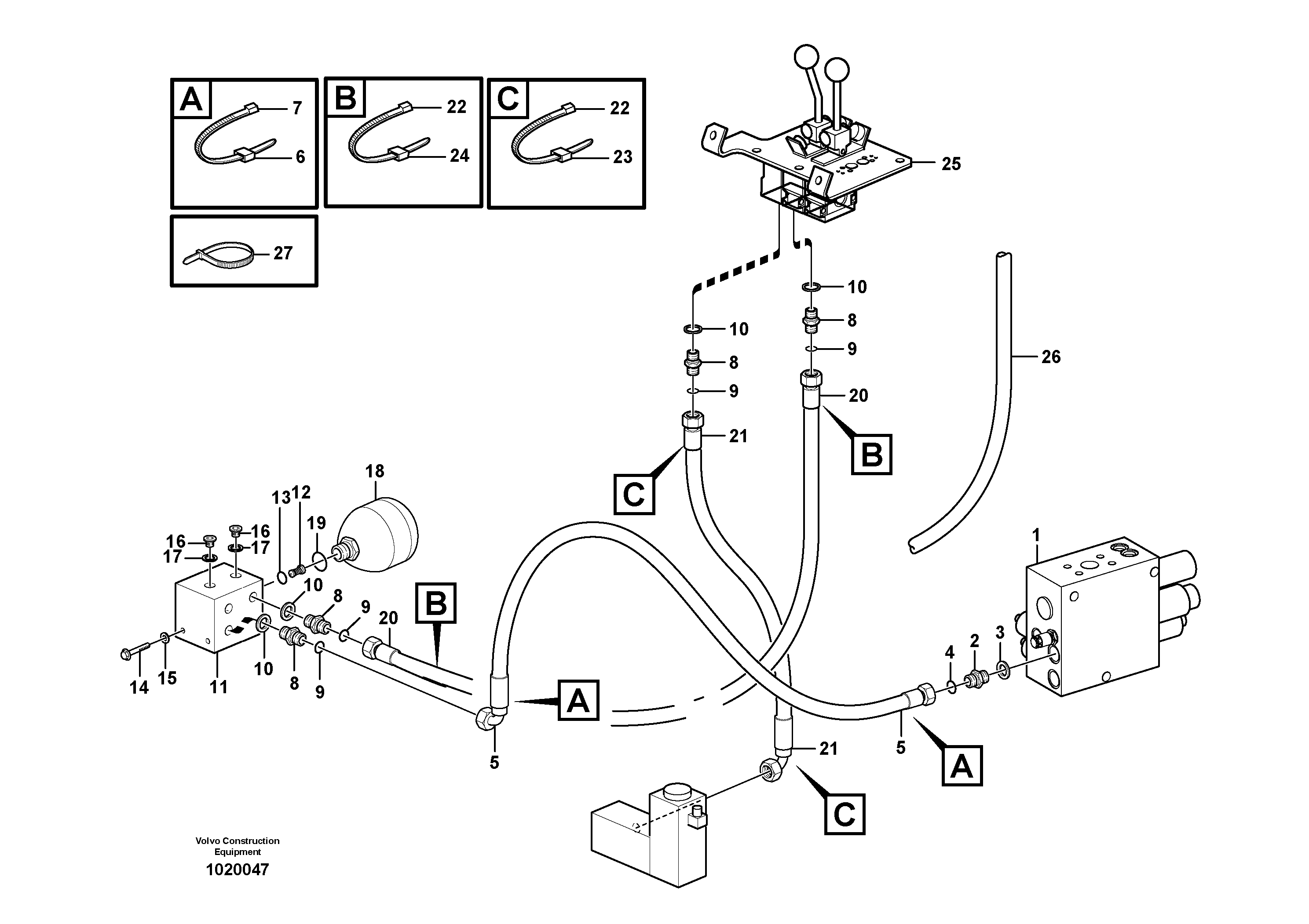Servo - hydraulic, feed and return lines — volvo parts diagram