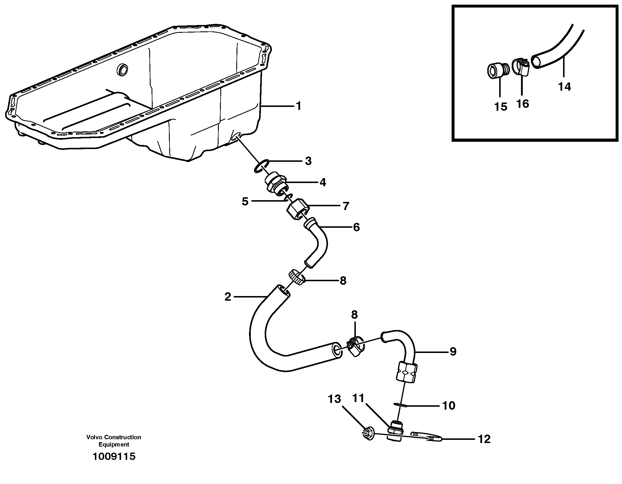 Drain line, oil sump — volvo parts diagram