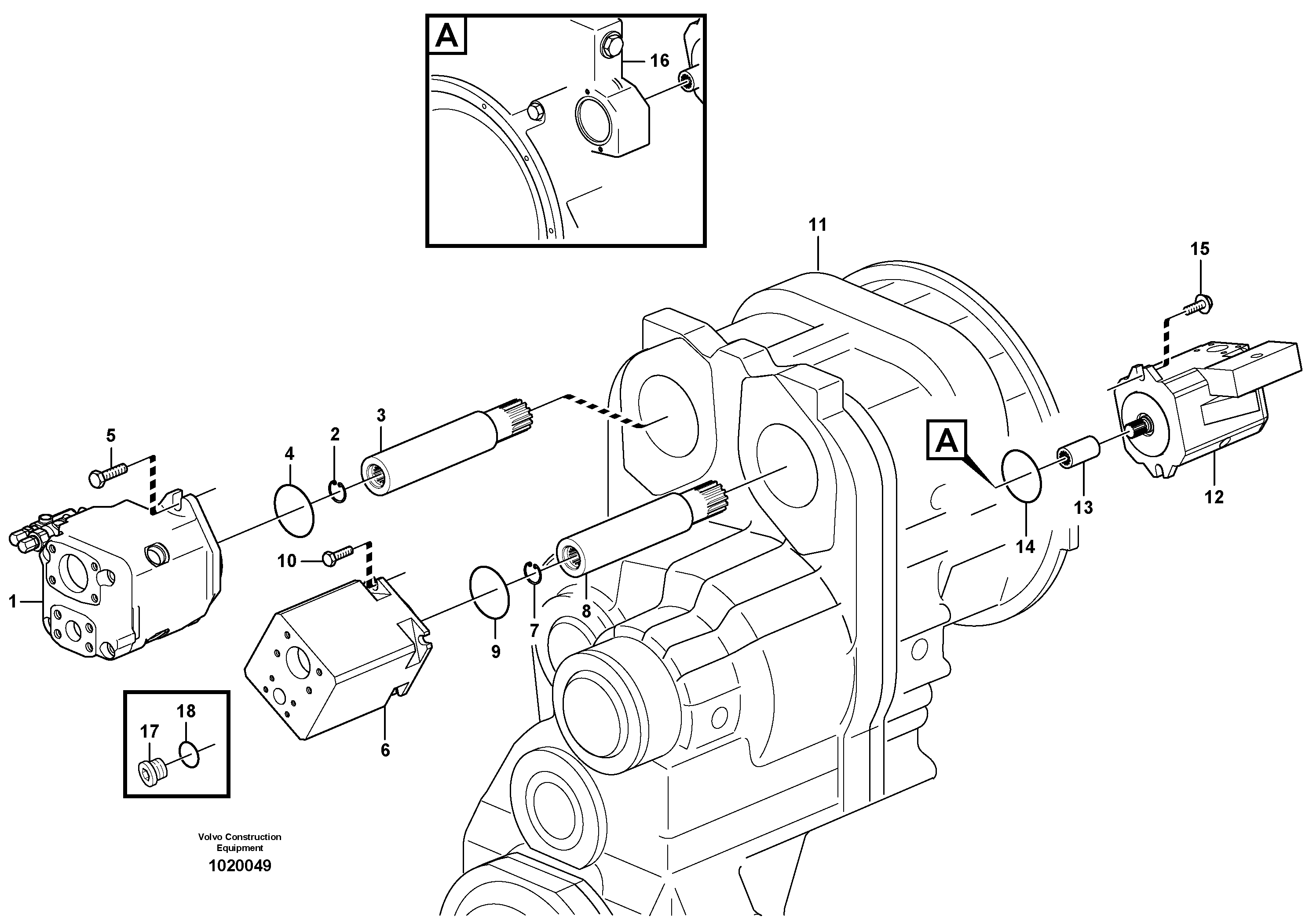 Hydraulic pump with fitting parts — volvo parts diagram