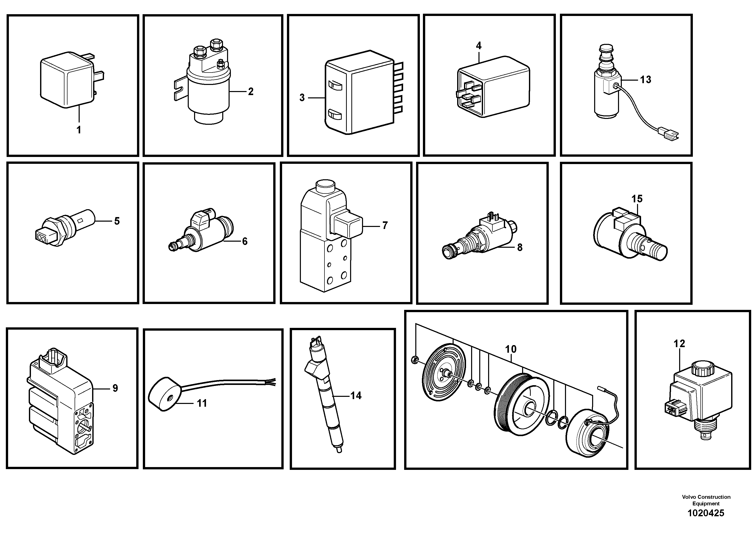 Relays, sensors and solenoid valves, reference list — volvo parts diagram