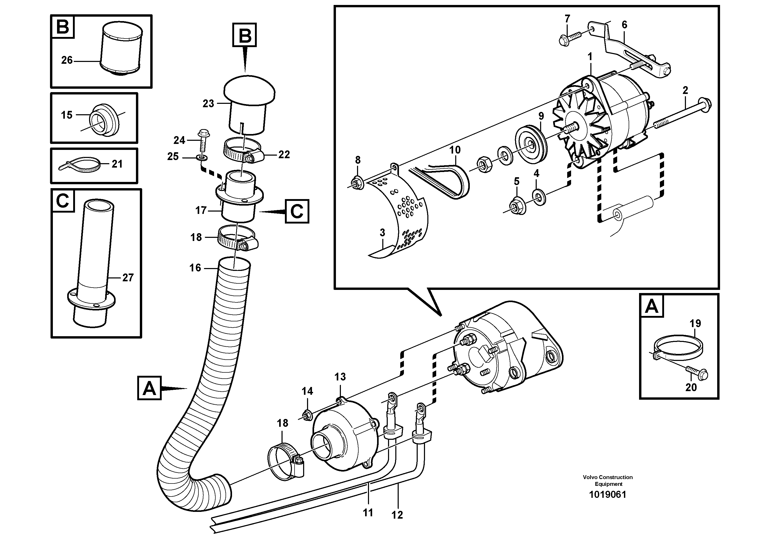 Alternator with assembling details — volvo parts diagram
