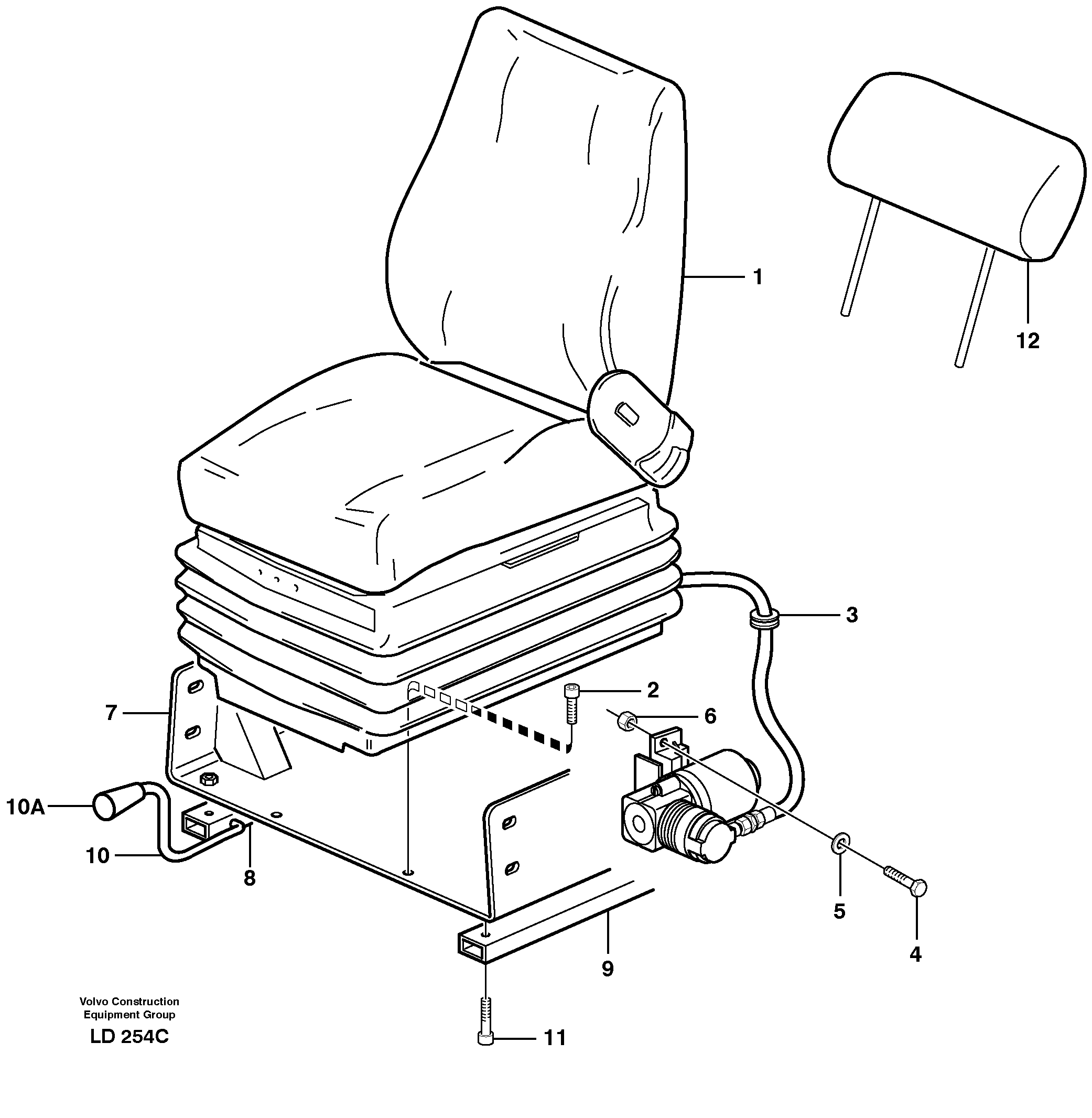 Operator seat with fitting parts  14302813, 14303037, 14302812, 14302883 — volvo parts diagram