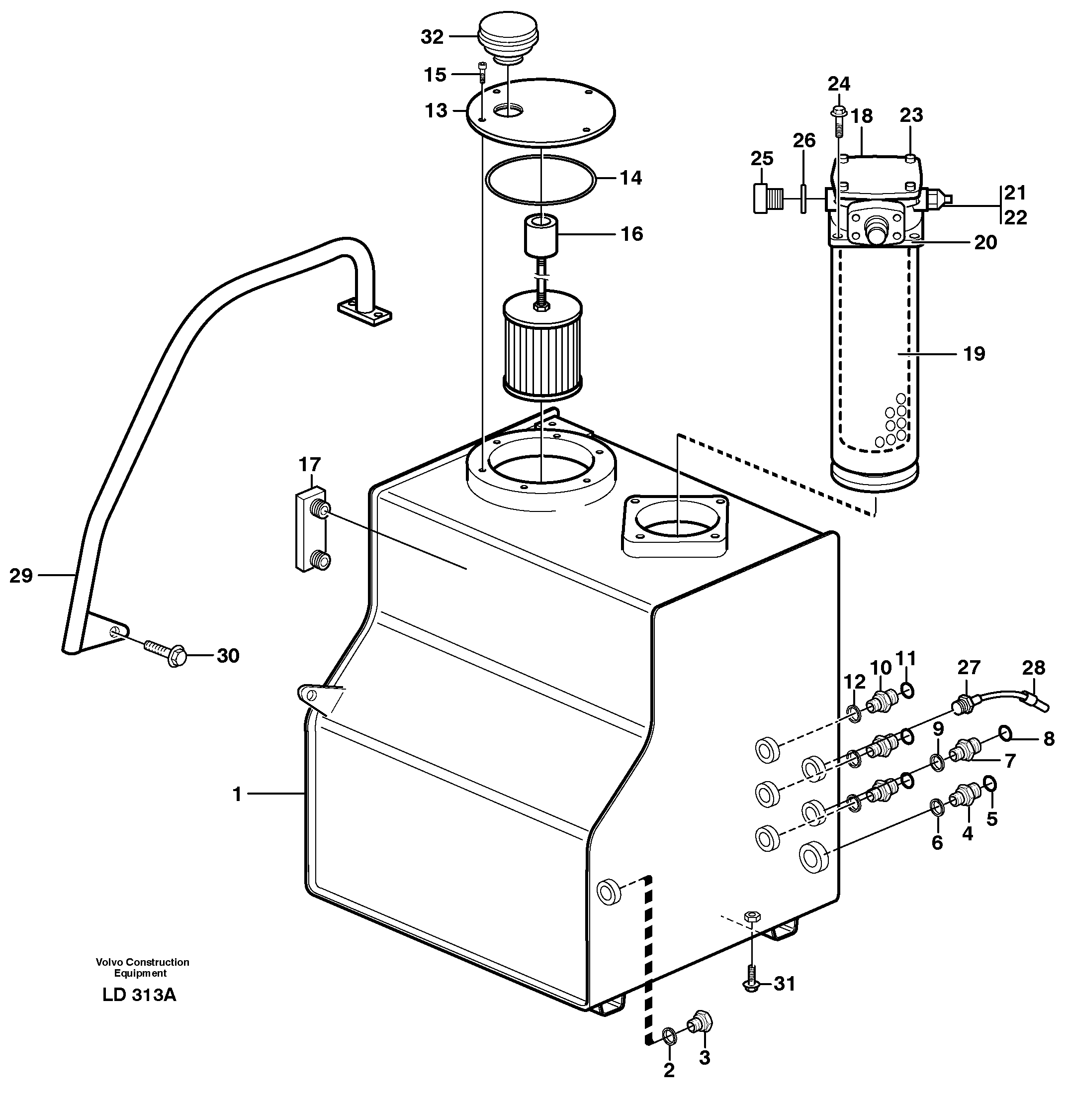 Hydraulic oil tank  SER NO 1298 - — volvo parts diagram