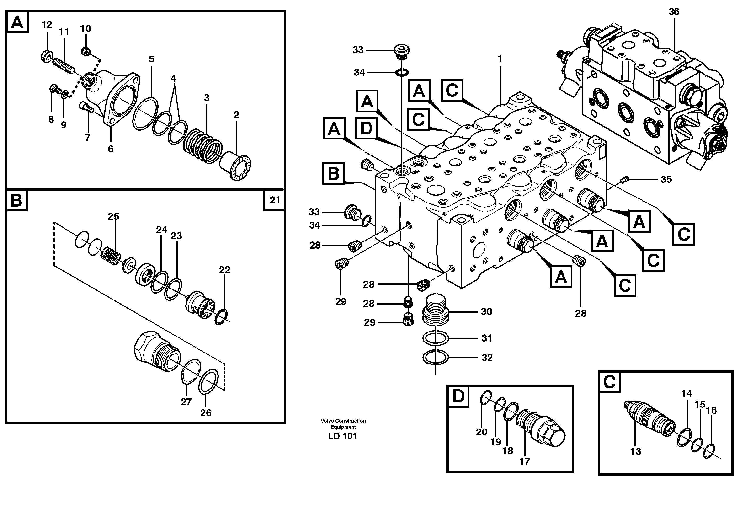 Main valve assembly, B  SER NO - 1391 — volvo parts diagram