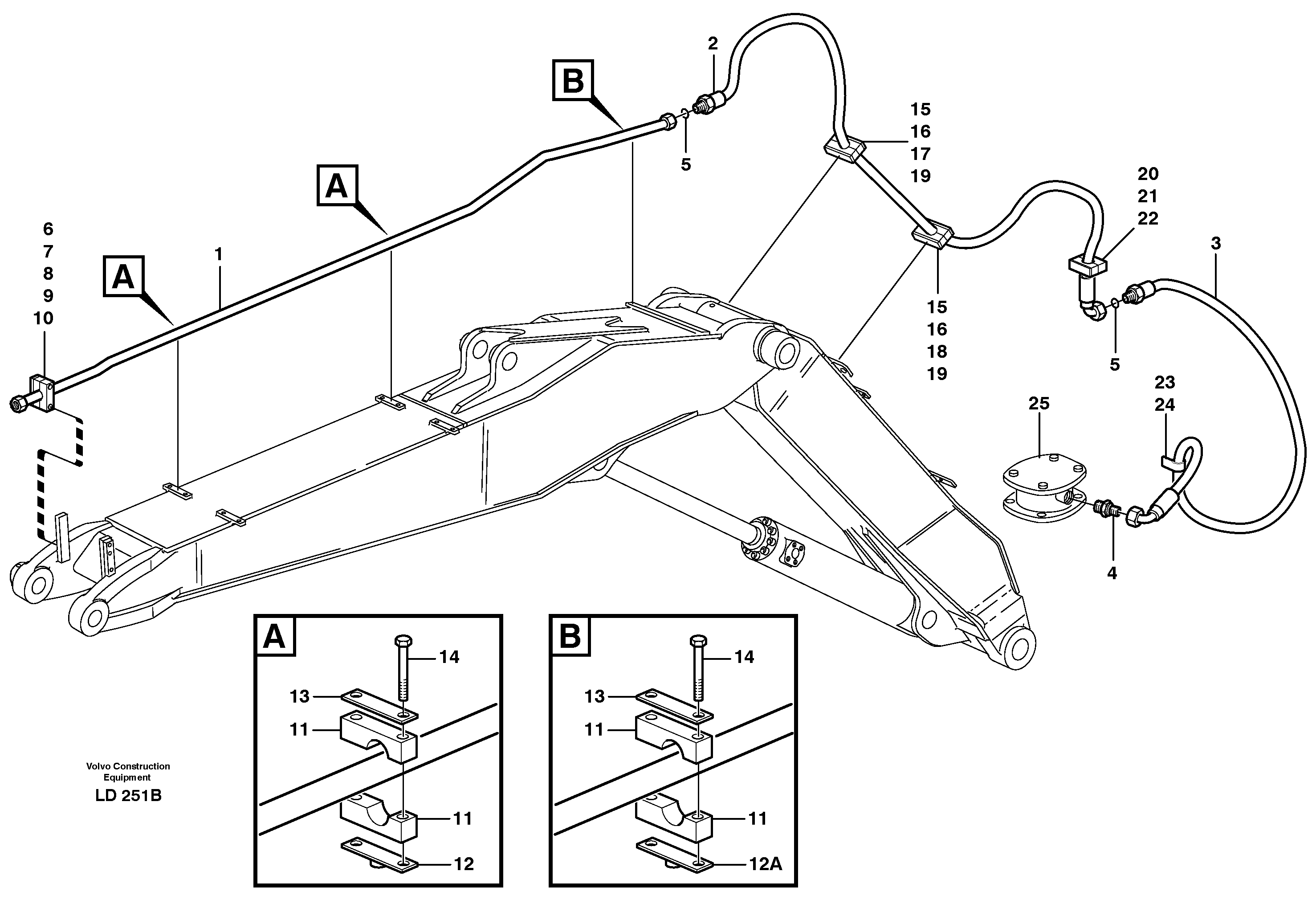 Hammer hydraulics on adjustable boom, return line  14303065 — volvo parts diagram