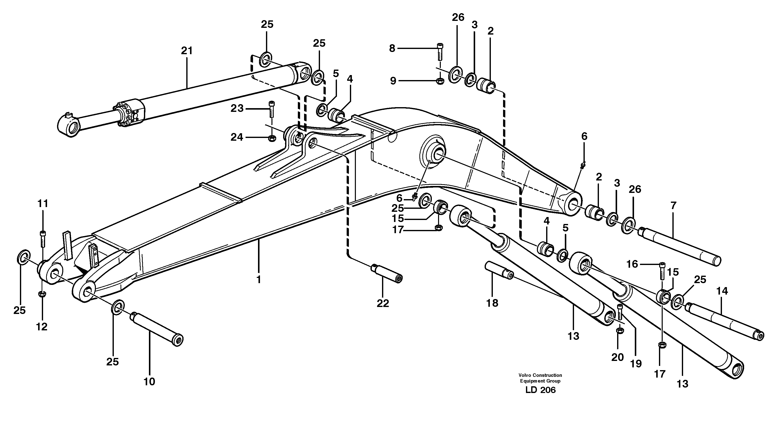 Backhoe boom incl. attachements, 5,0m  14302827 — volvo parts diagram