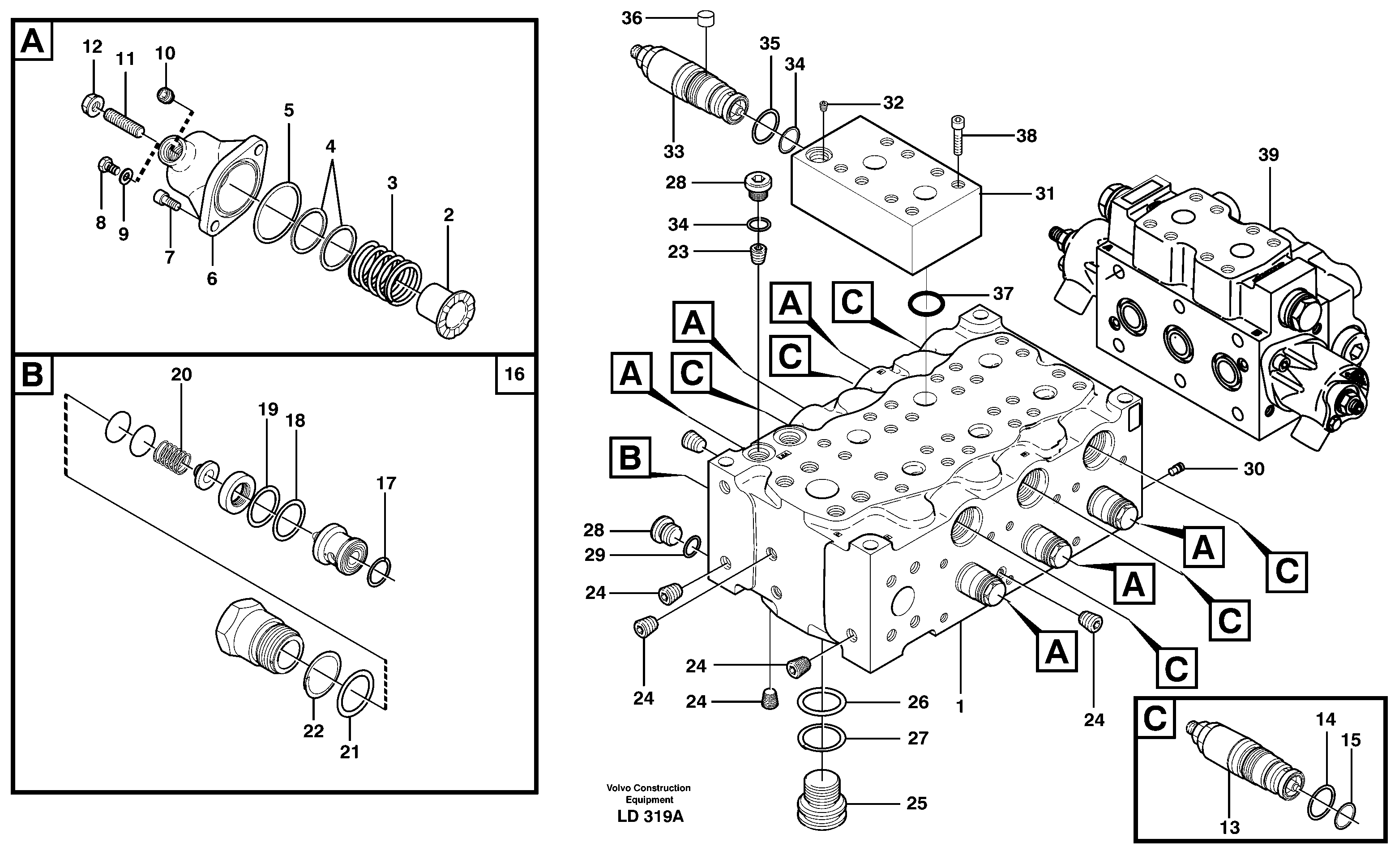 Main valve assembly, A  SER NO 1392 - — volvo parts diagram