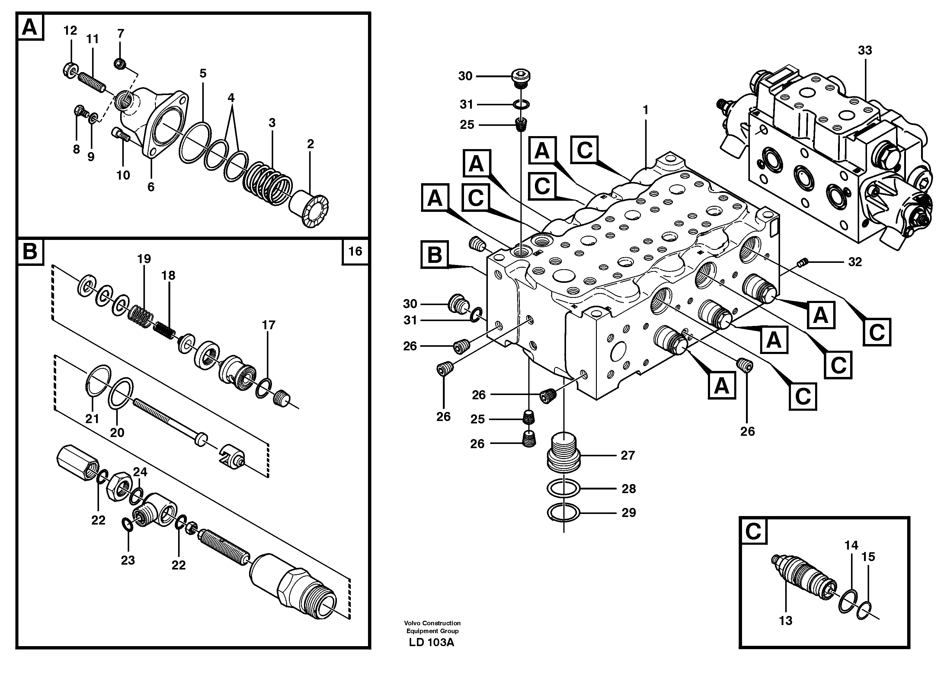 Main valve assembly, A  SER NO - 1391 — volvo parts diagram