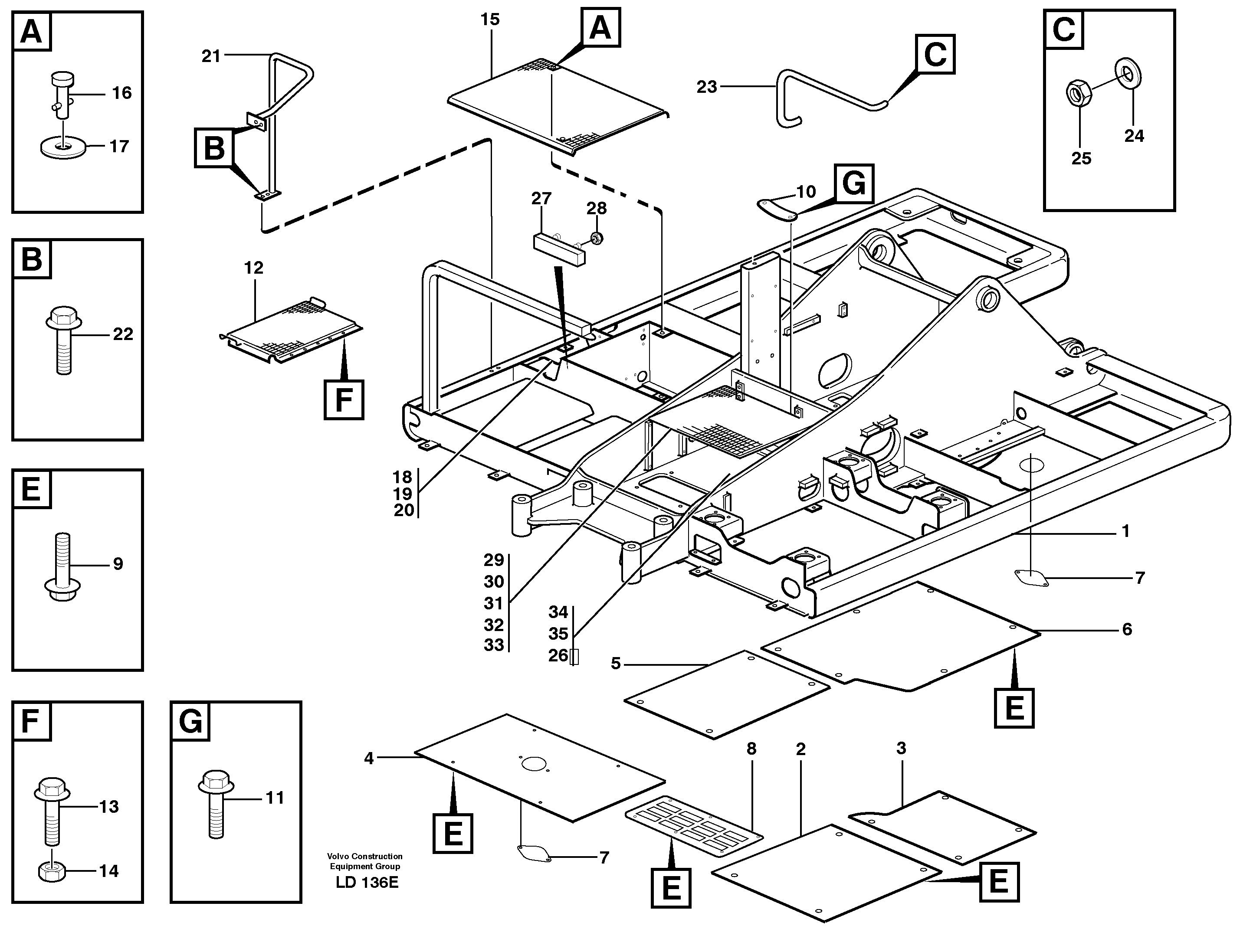 Hatches under frame, fotsteps and hand rail — volvo parts diagram