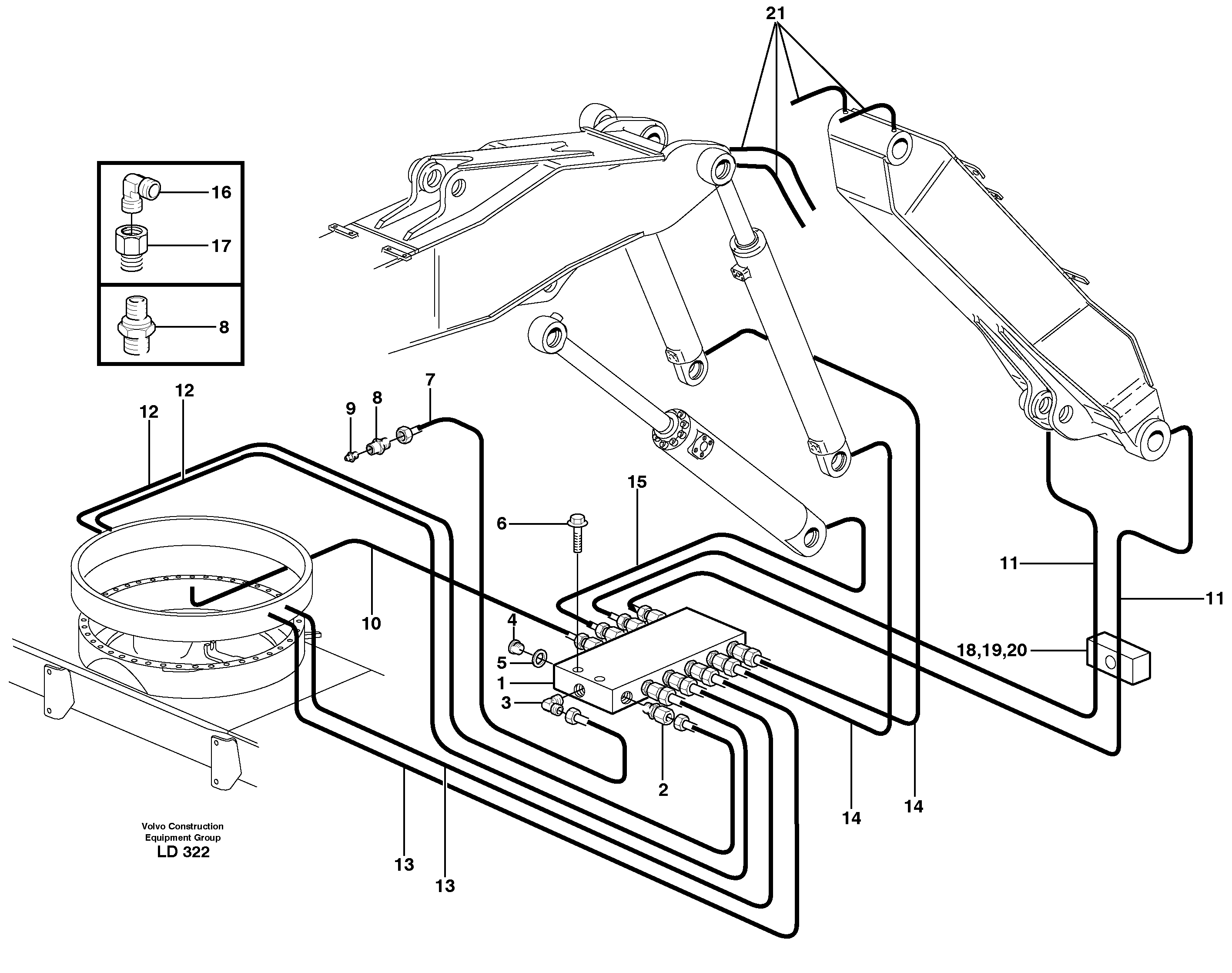 Central lubrication. slewing, adjustable boom  14302828, 14225046 — volvo parts diagram