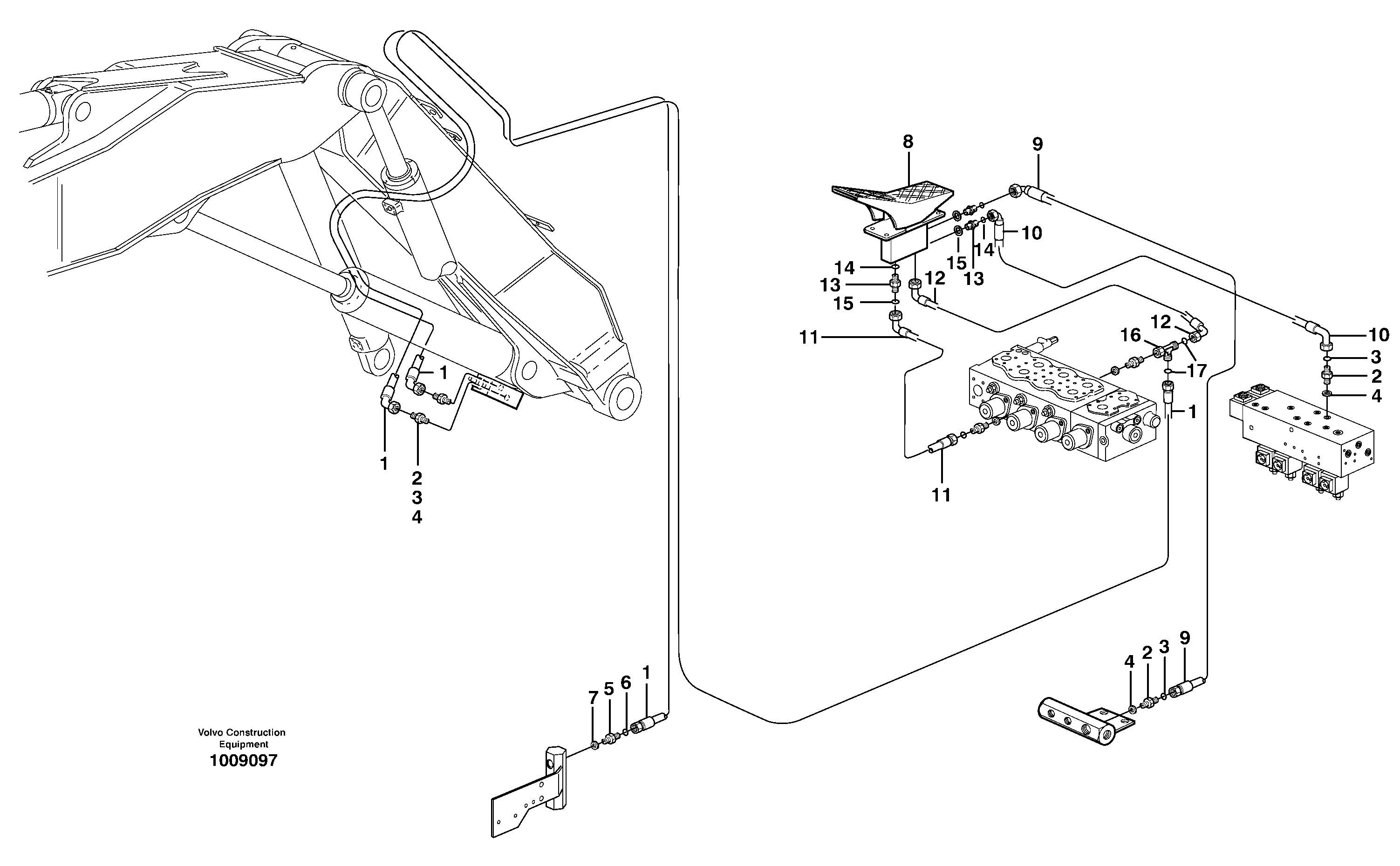 Servo hydraulics, hammer control, offset, special version  14225046 — volvo parts diagram