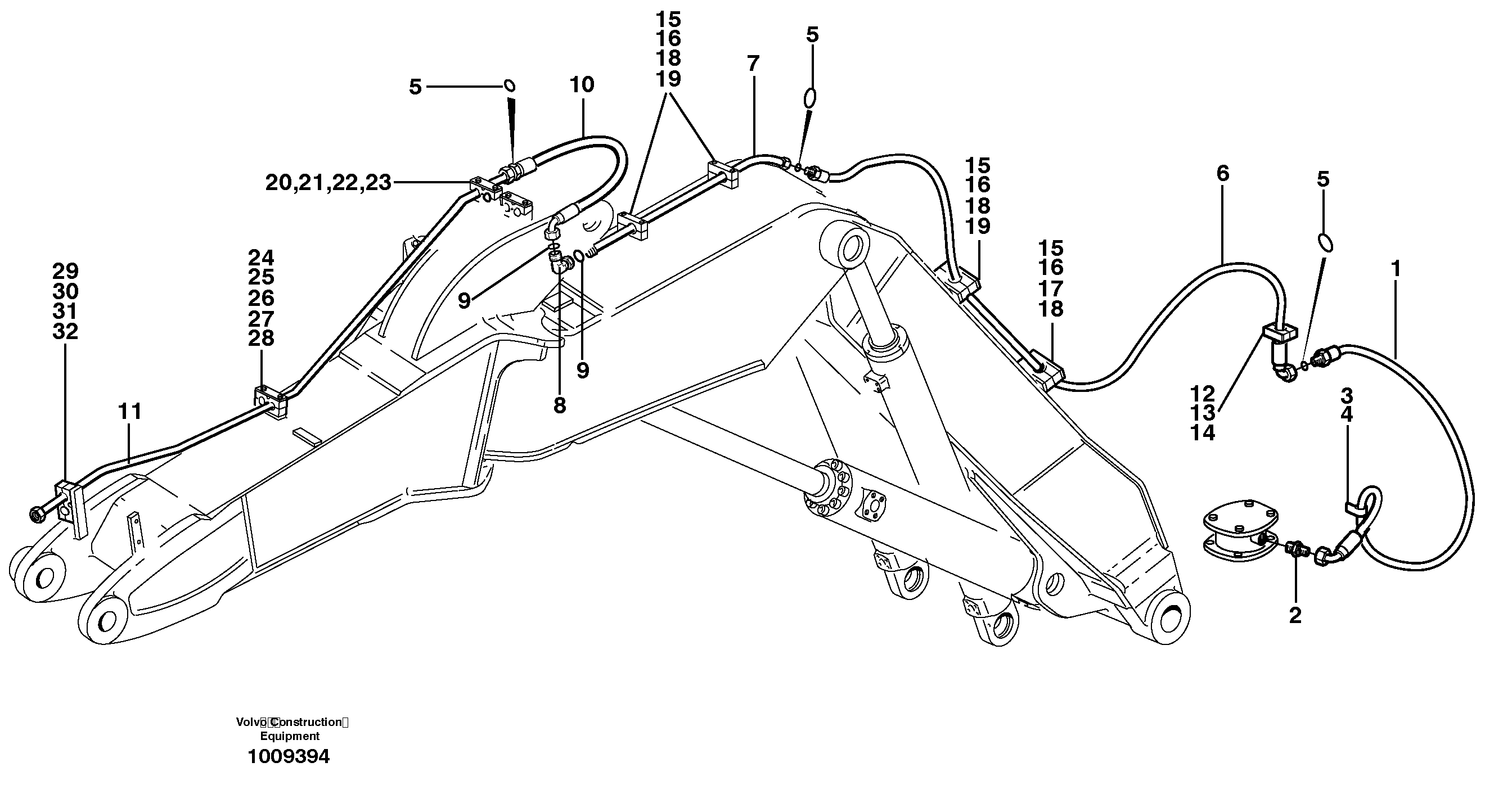 Hammer hydraulics on adjustable boom, return line  14225111 — volvo parts diagram
