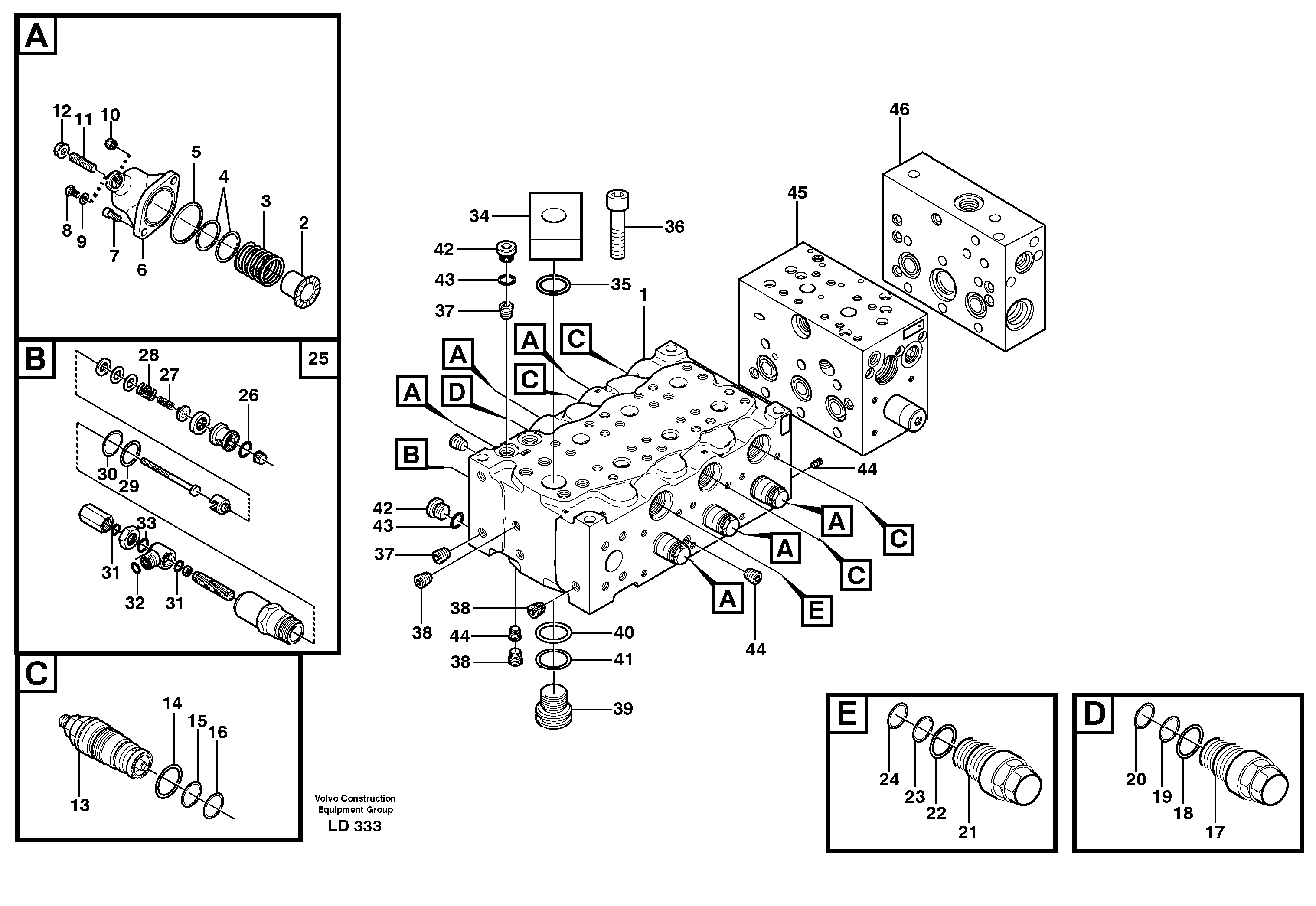 Main valve assembly, B  SER NO 1392 - — volvo parts diagram
