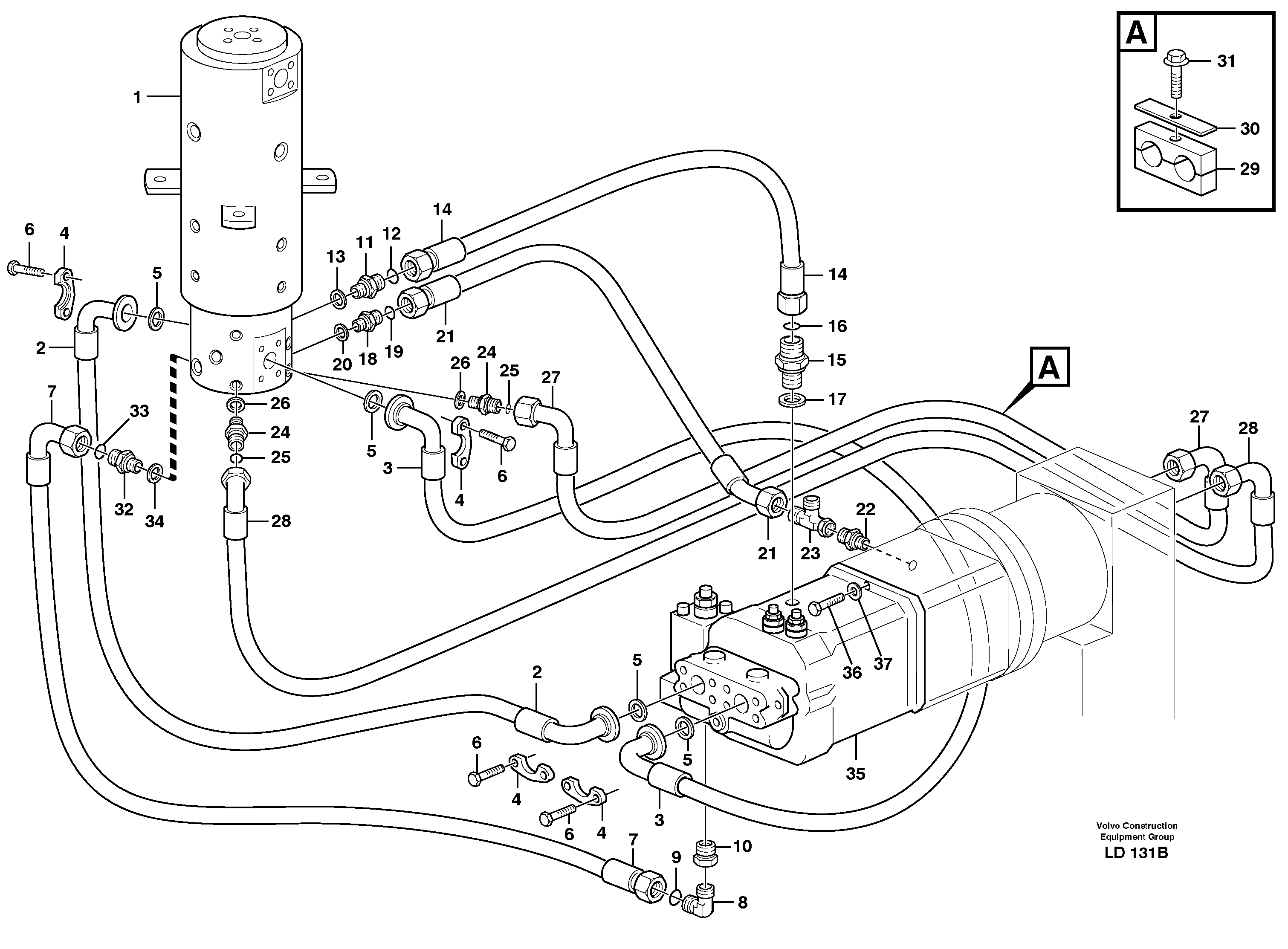 Hydraulic system, transport in undercarrige — volvo parts diagram