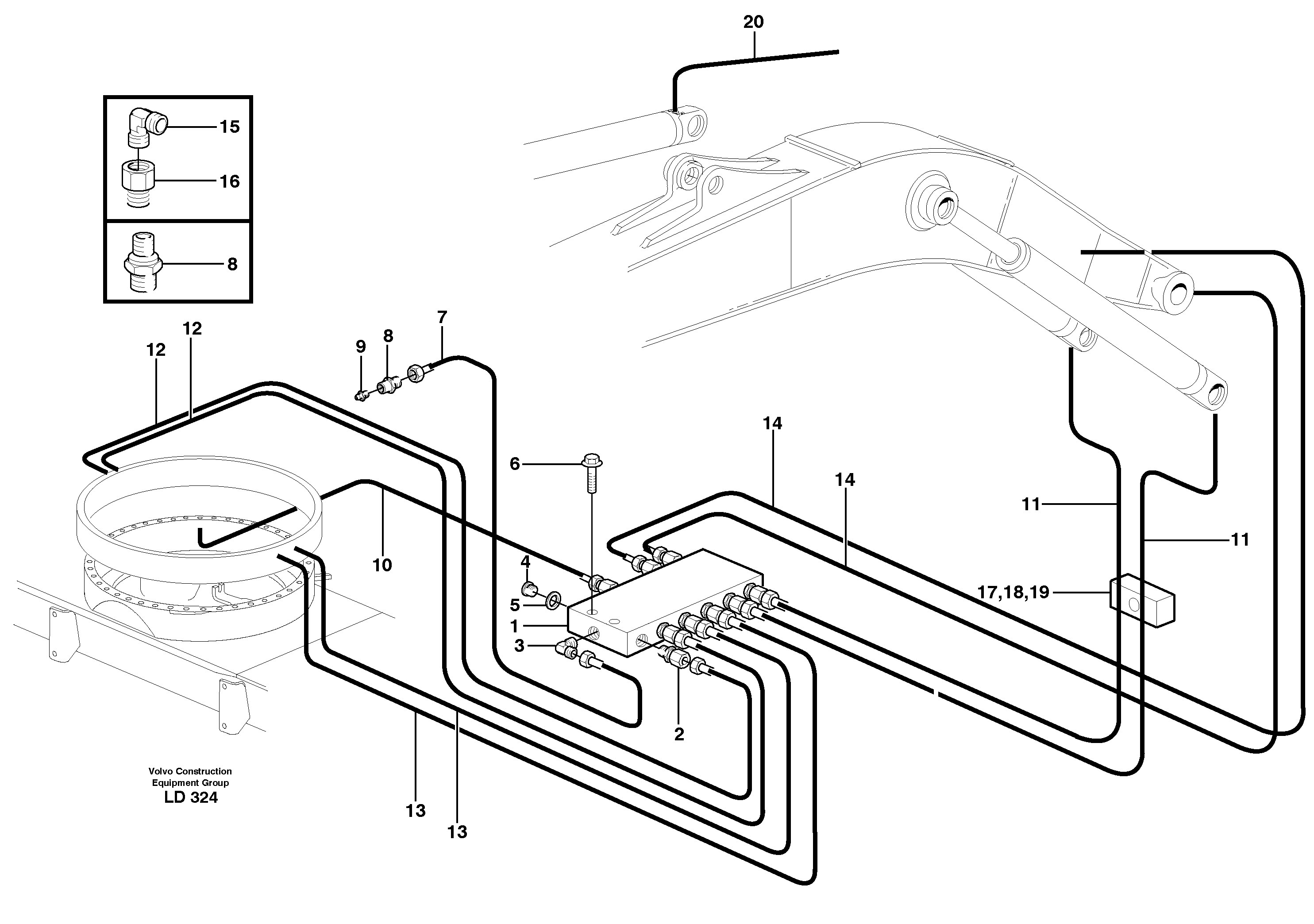 Central lubrication. slewing, mono boom  14302827. 5,0M — volvo parts diagram