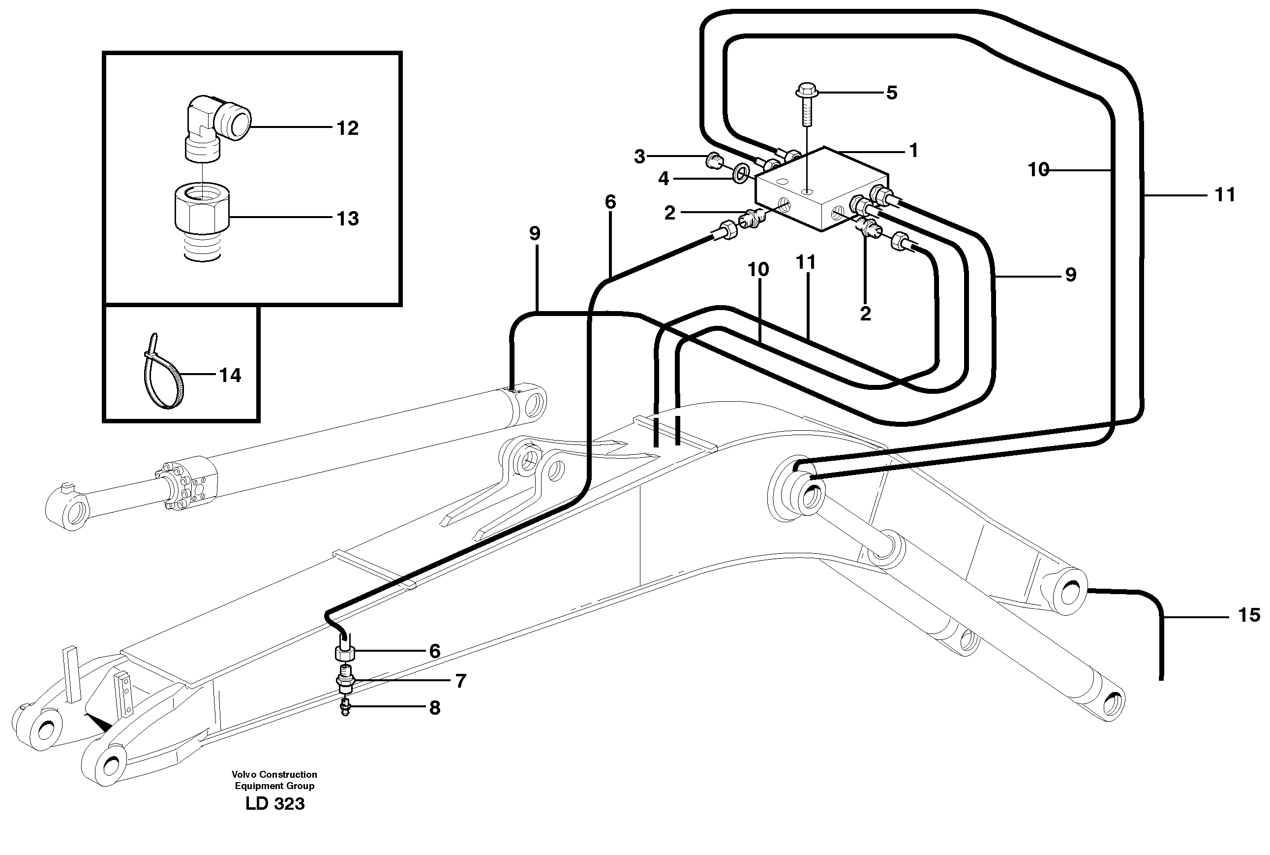 Central lubrication, mono boom  14302827, 5,0M — volvo parts diagram
