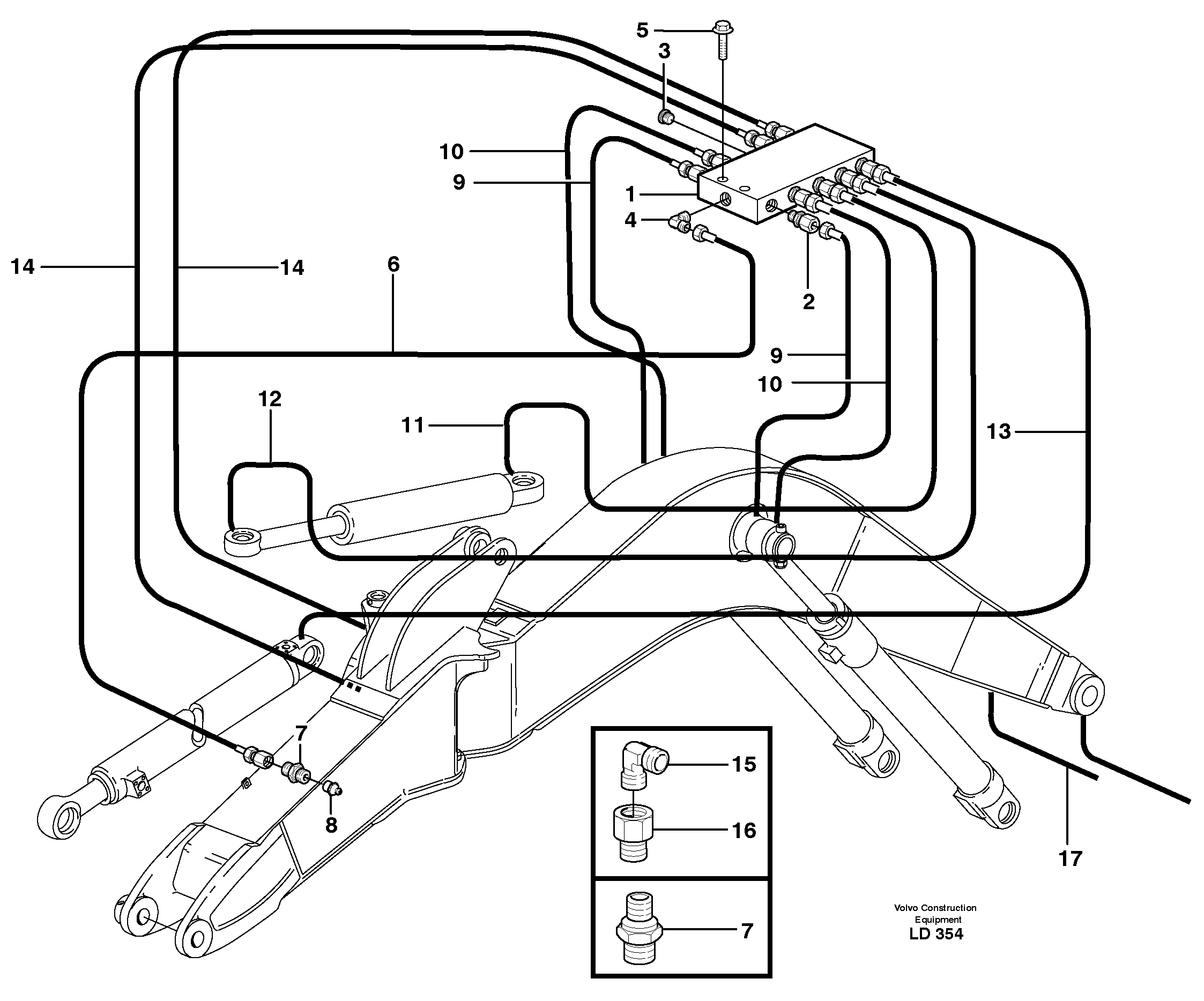 Central lubrication, boom, offset  14302829, 4,7M — volvo parts diagram
