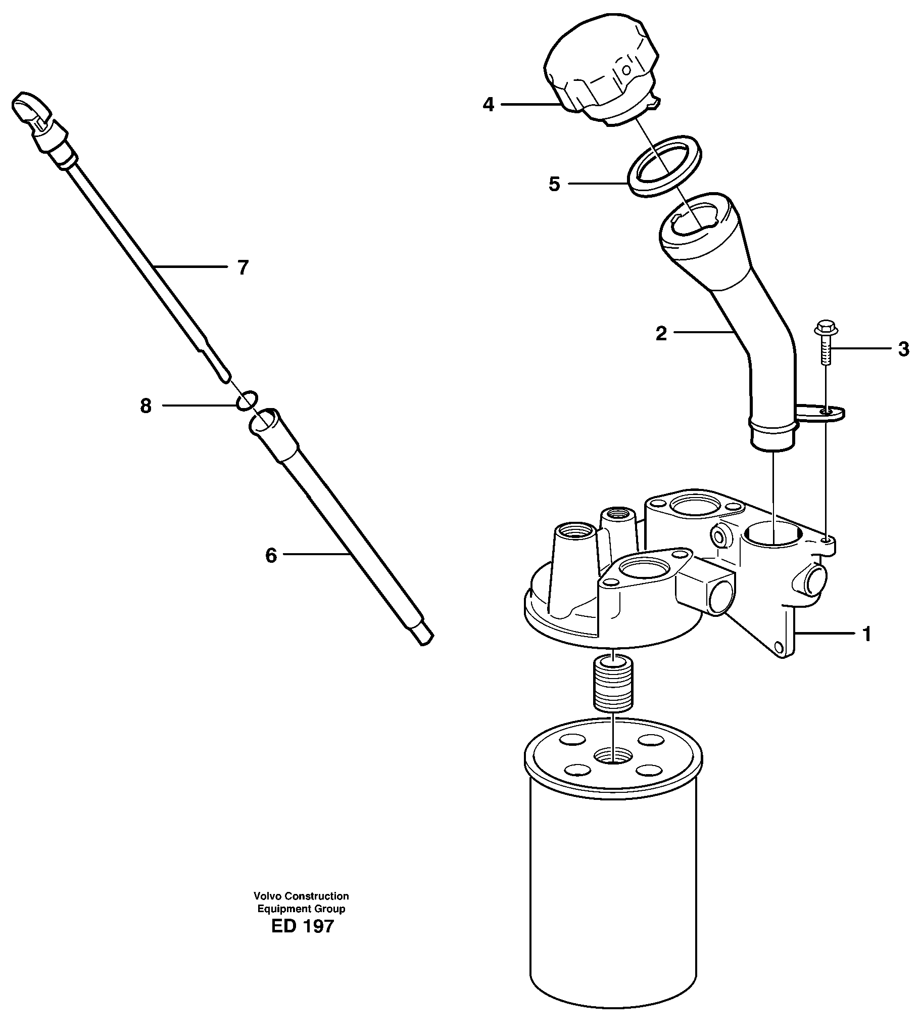 Oil filler and dipstick — volvo parts diagram