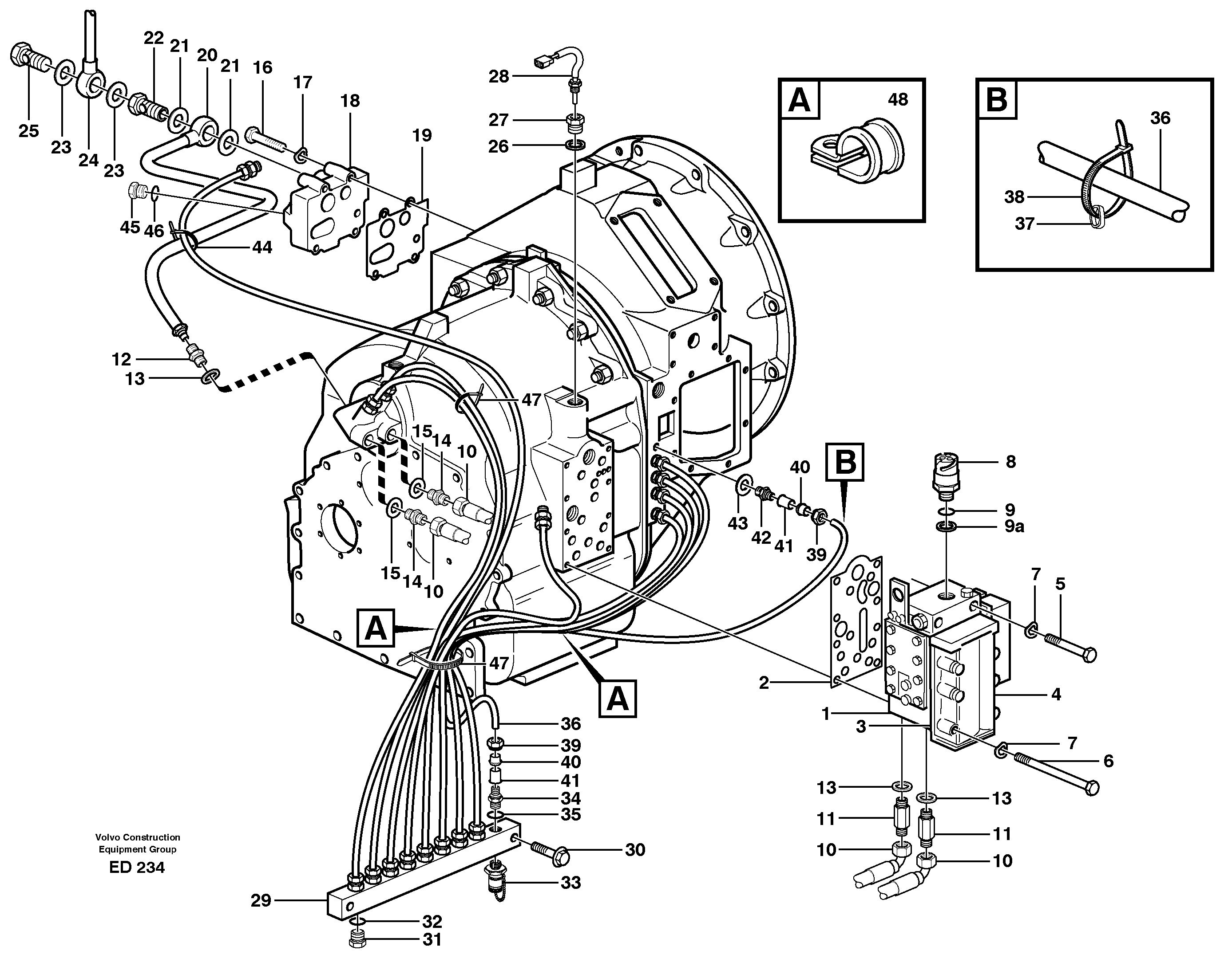 Hydraulic lines and valve — volvo parts diagram