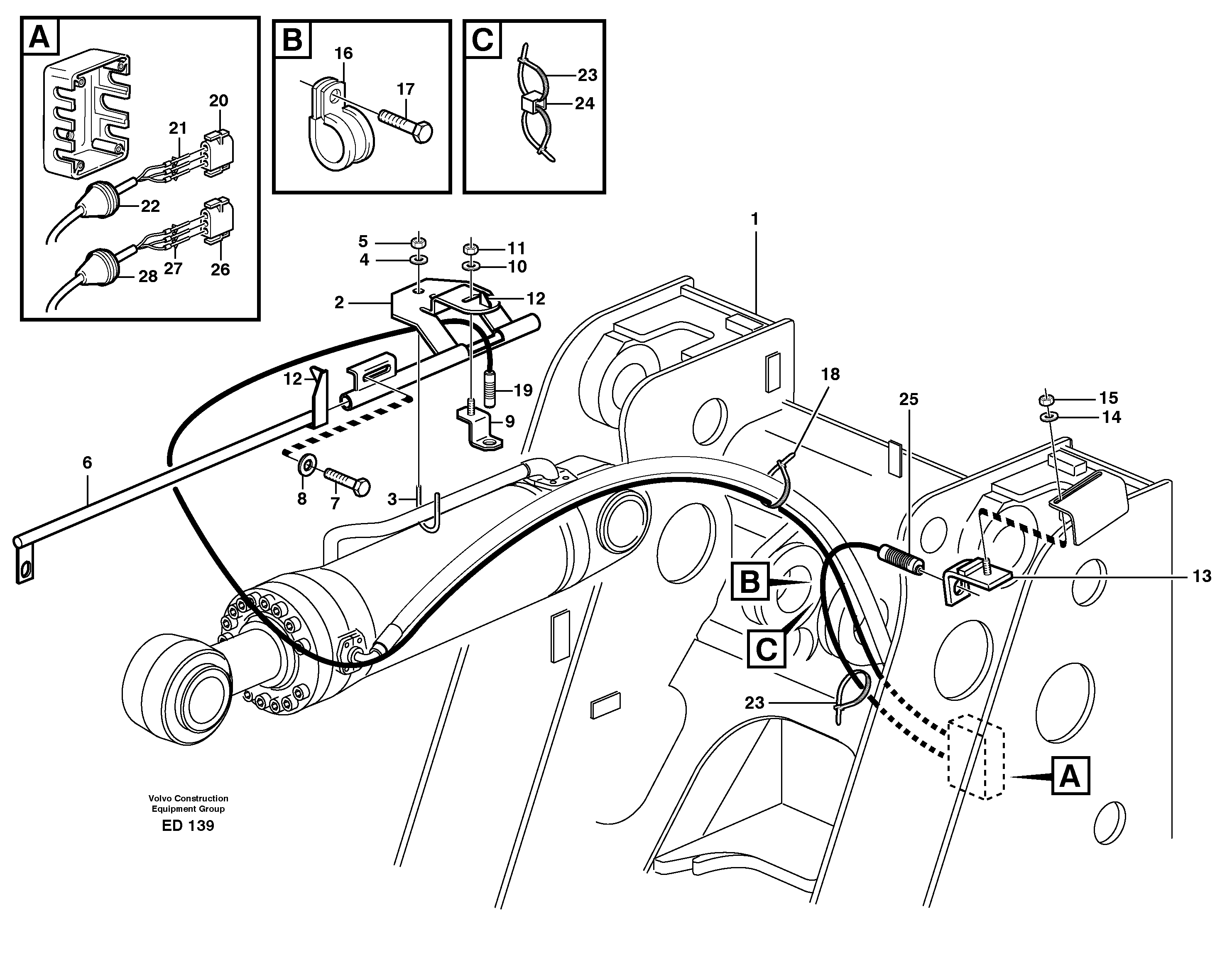 Bucket positioner and boom kickout — volvo parts diagram