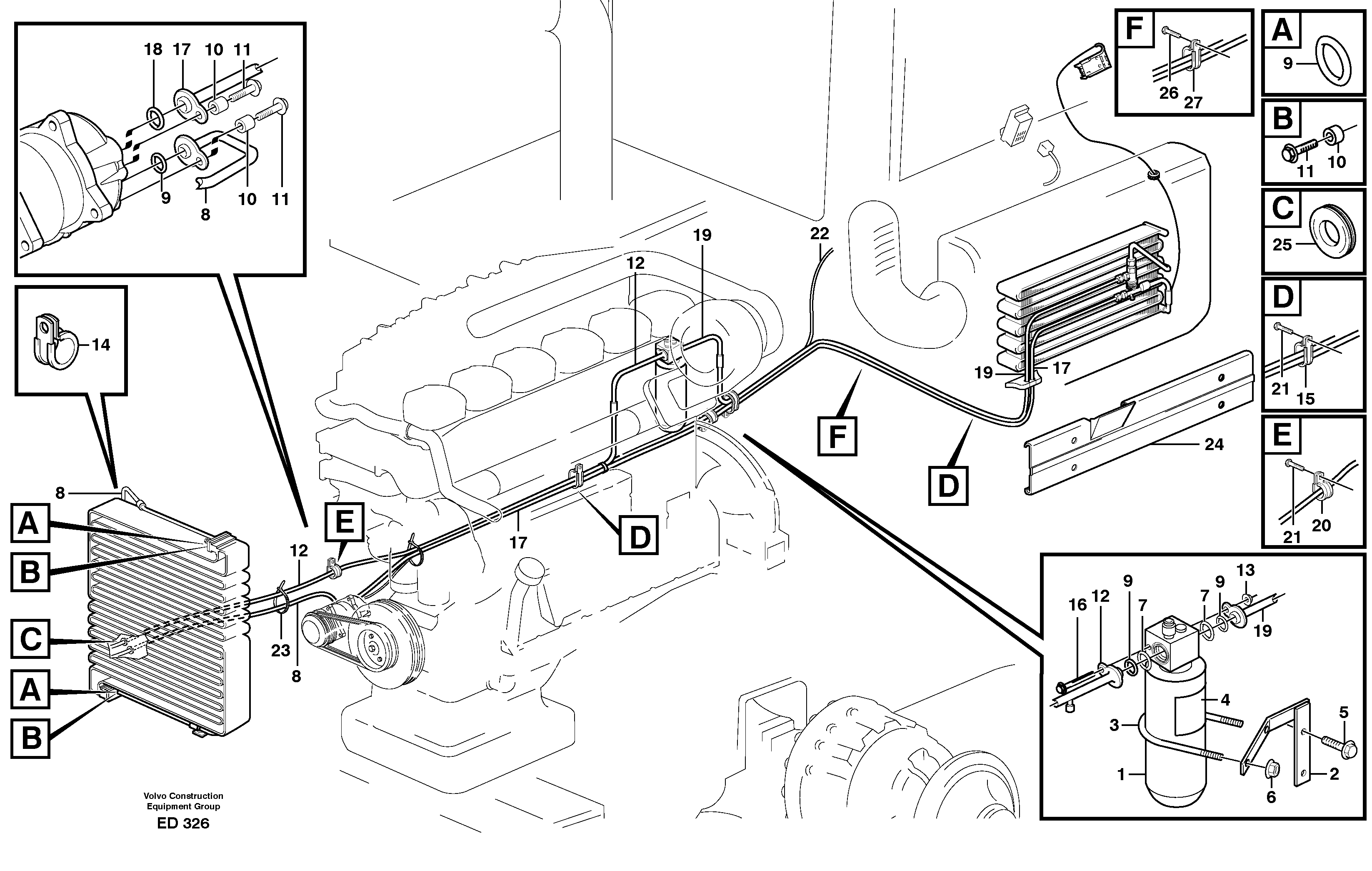 Assembly of hose: evaparator, receiver drier and condenser.  80280 — volvo parts diagram