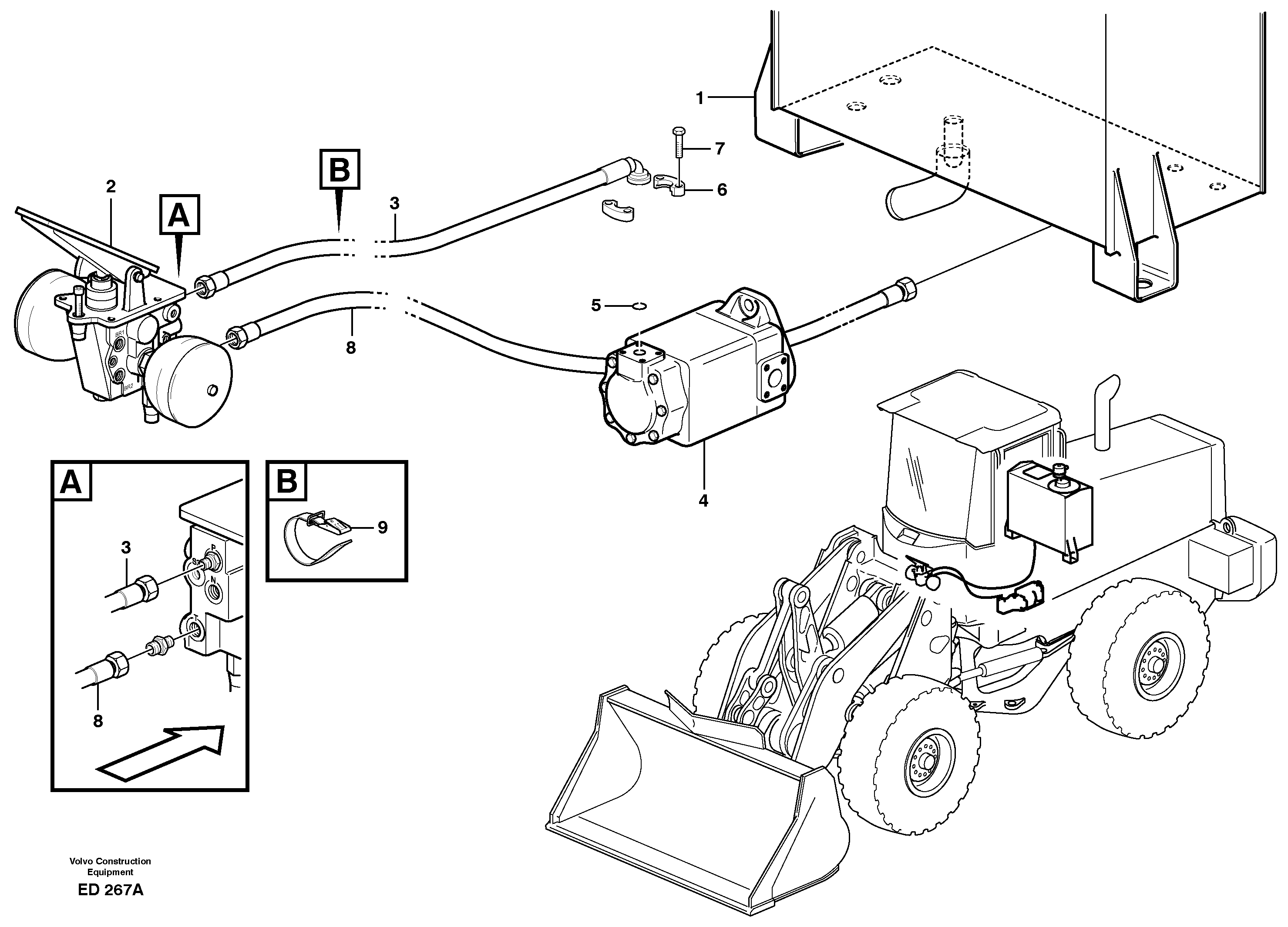 Brake hoses, tank - pump - footbrake valve — volvo parts diagram