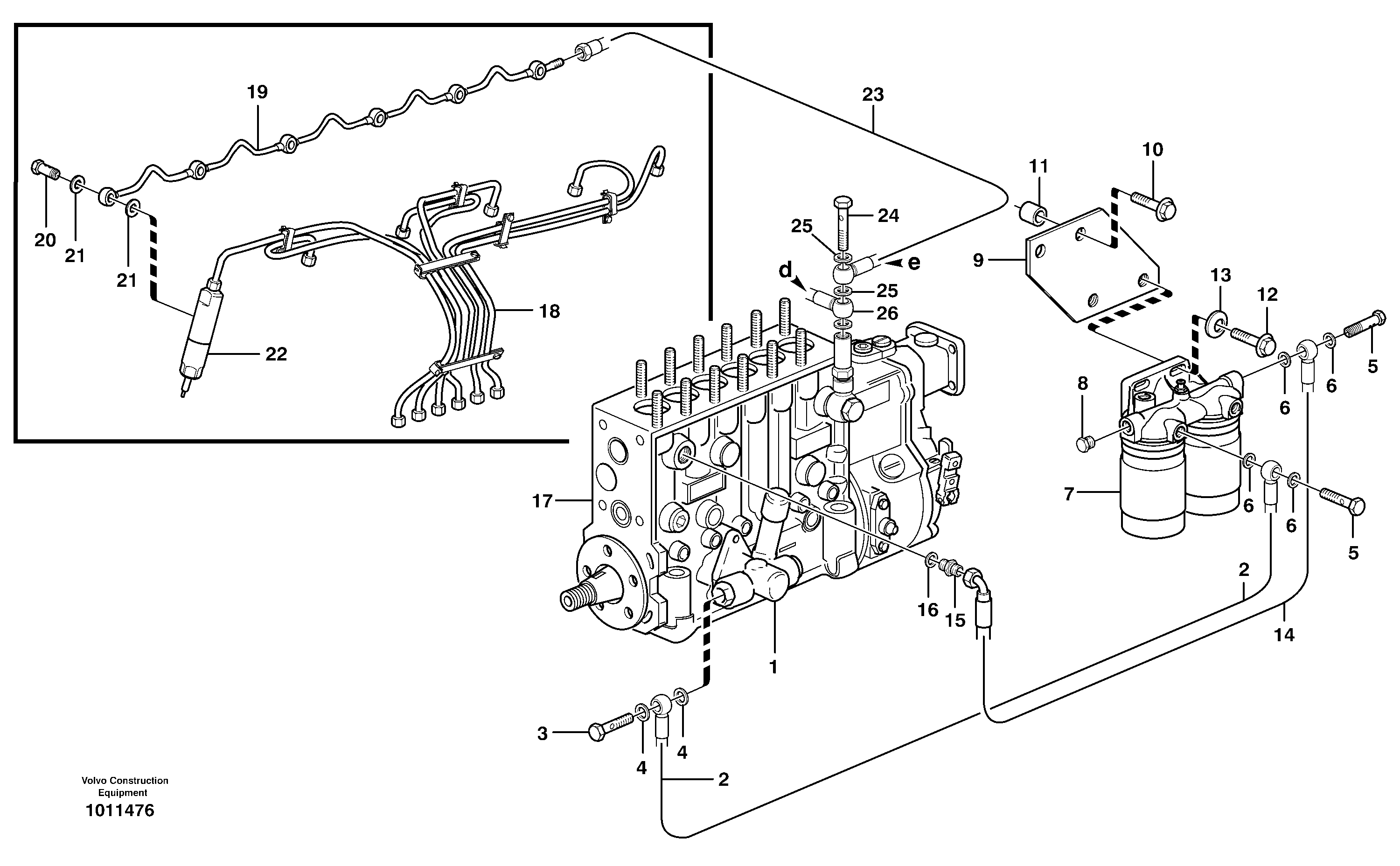 Fuel pipes, injection pump - fuel filter — volvo parts diagram
