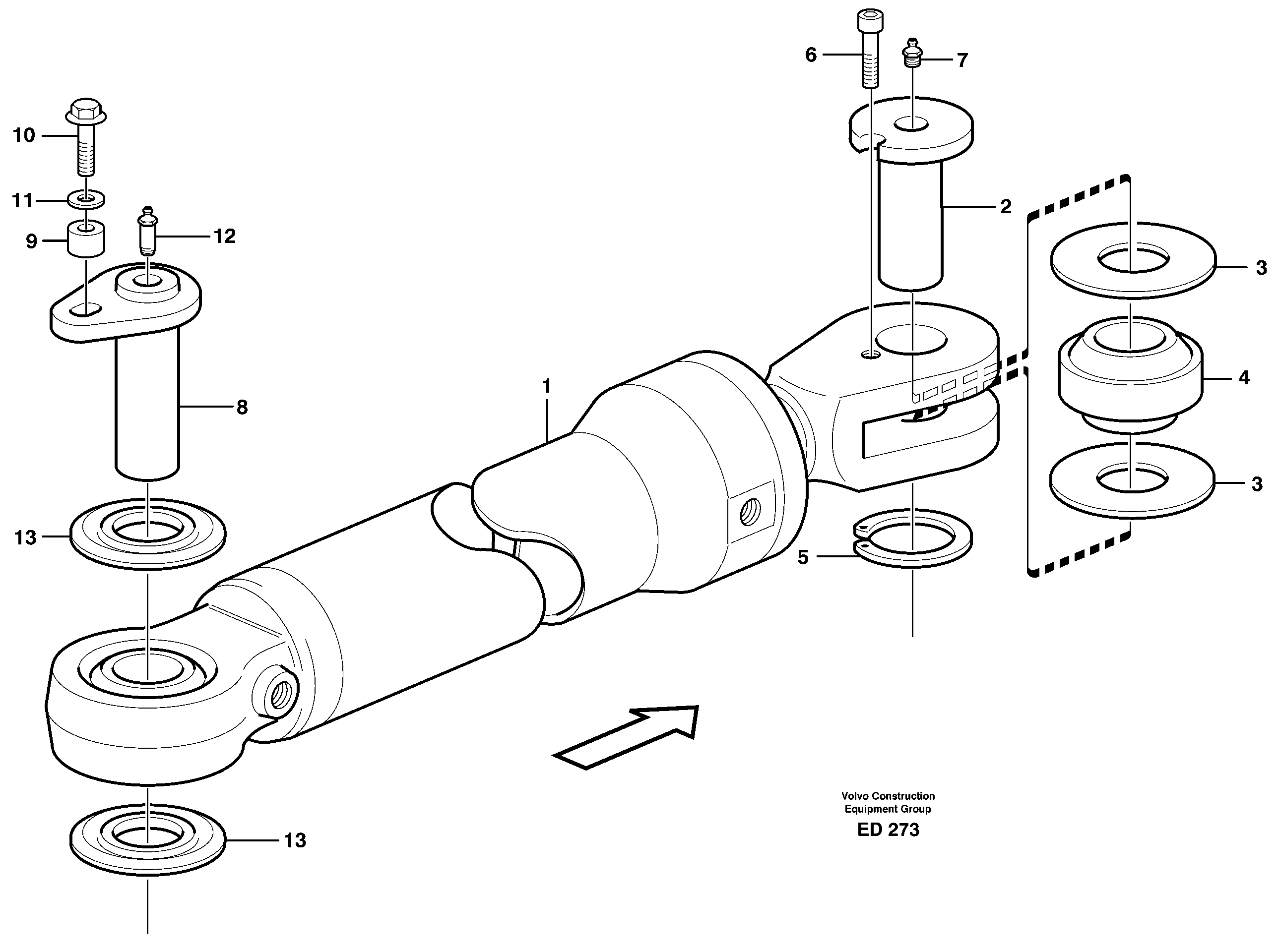 Hydraulic cylinder with fitting parts — volvo parts diagram