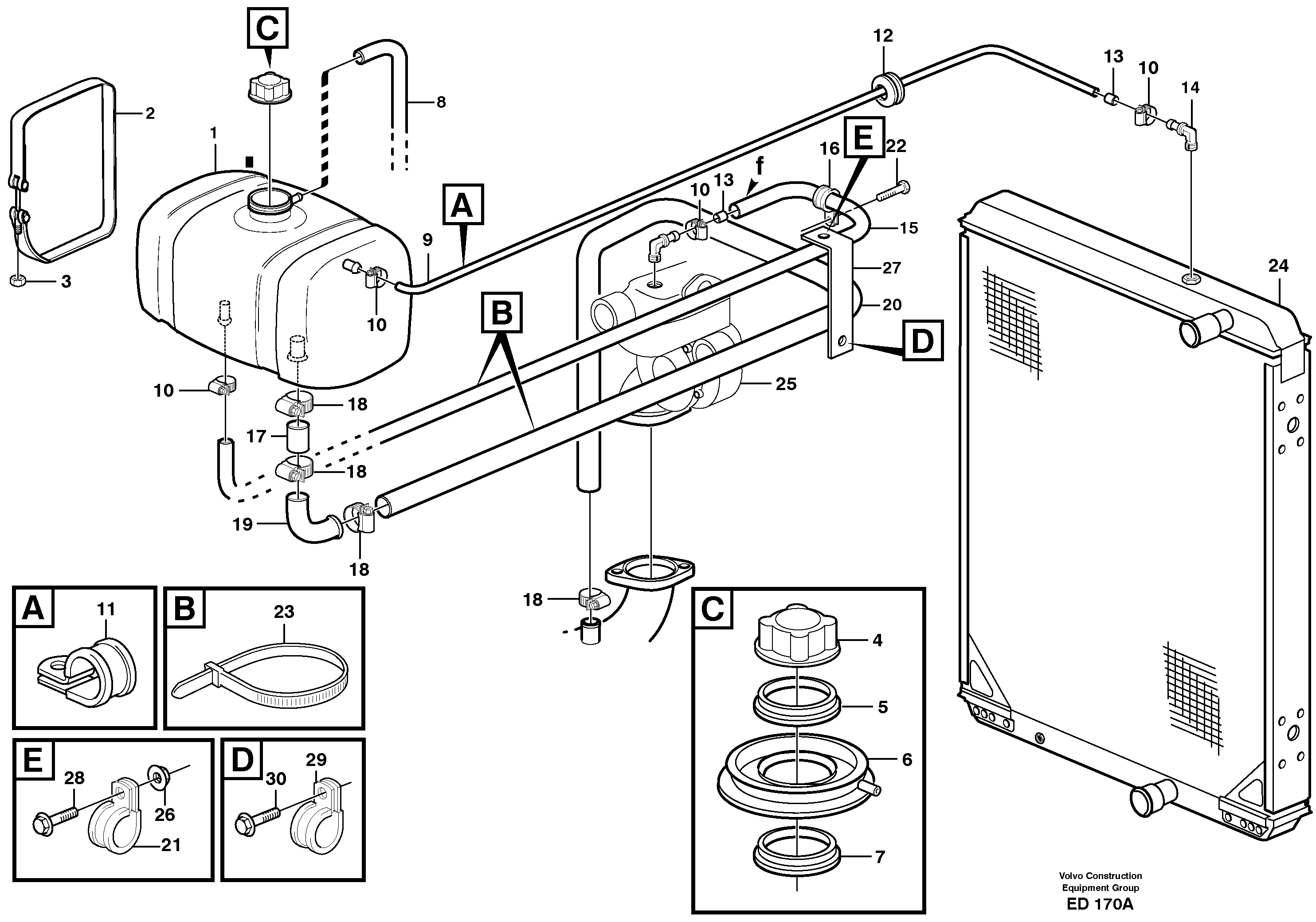 Expansion tank with fitting parts — volvo parts diagram
