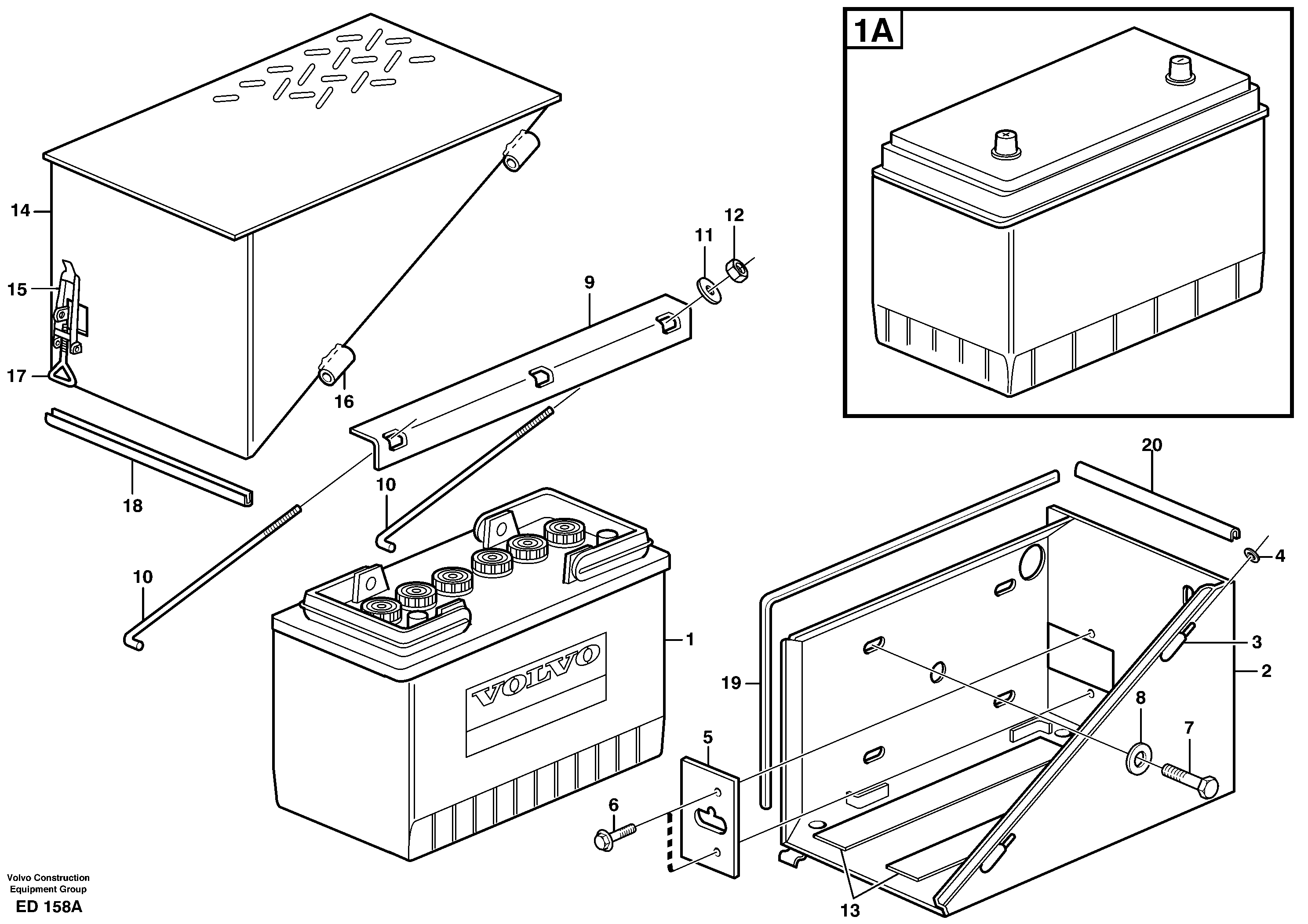 Battery box with fitting parts — volvo parts diagram
